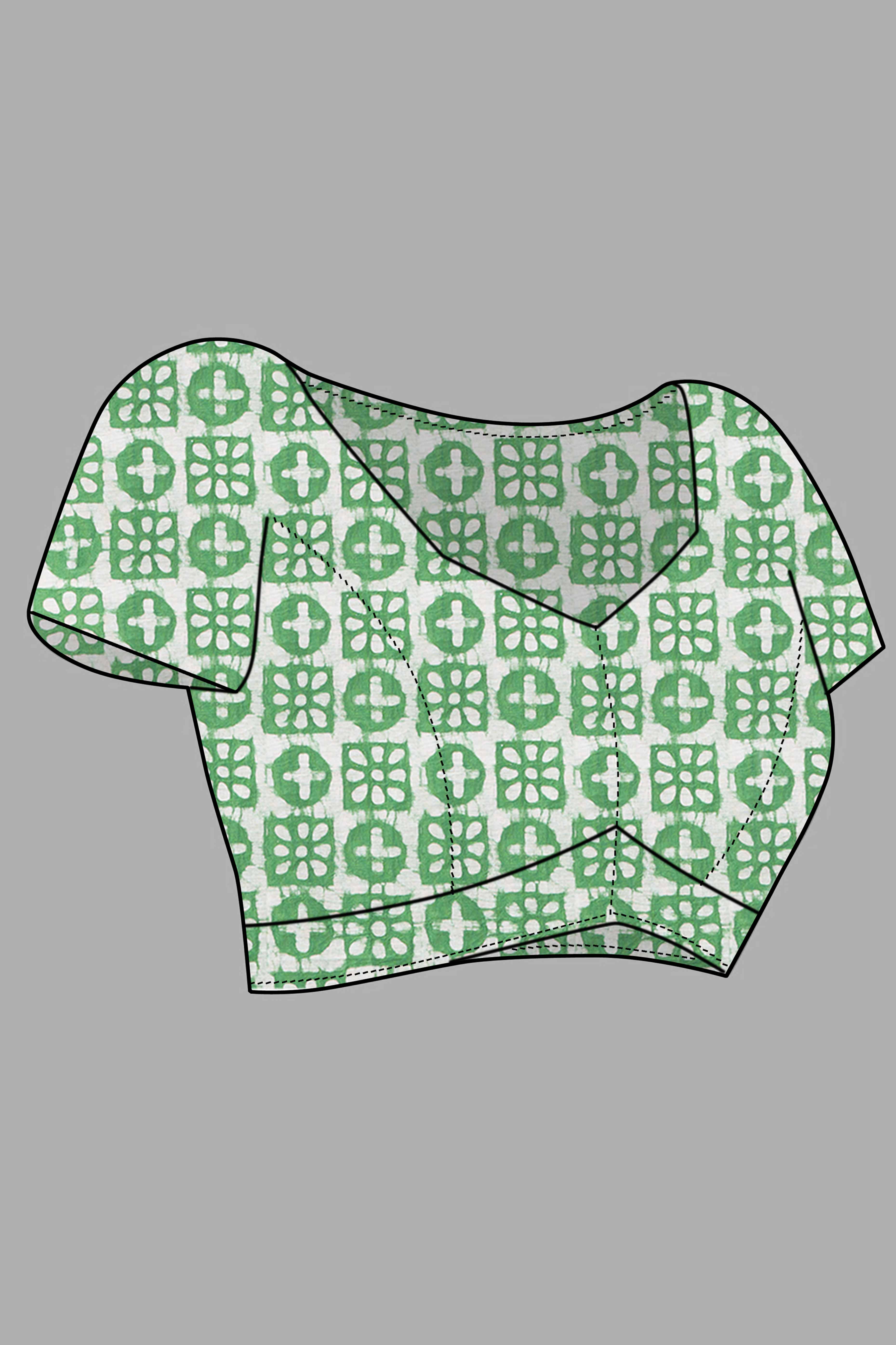 Green Batik Printed Chanderi Cotton Silk Saree - Image 7