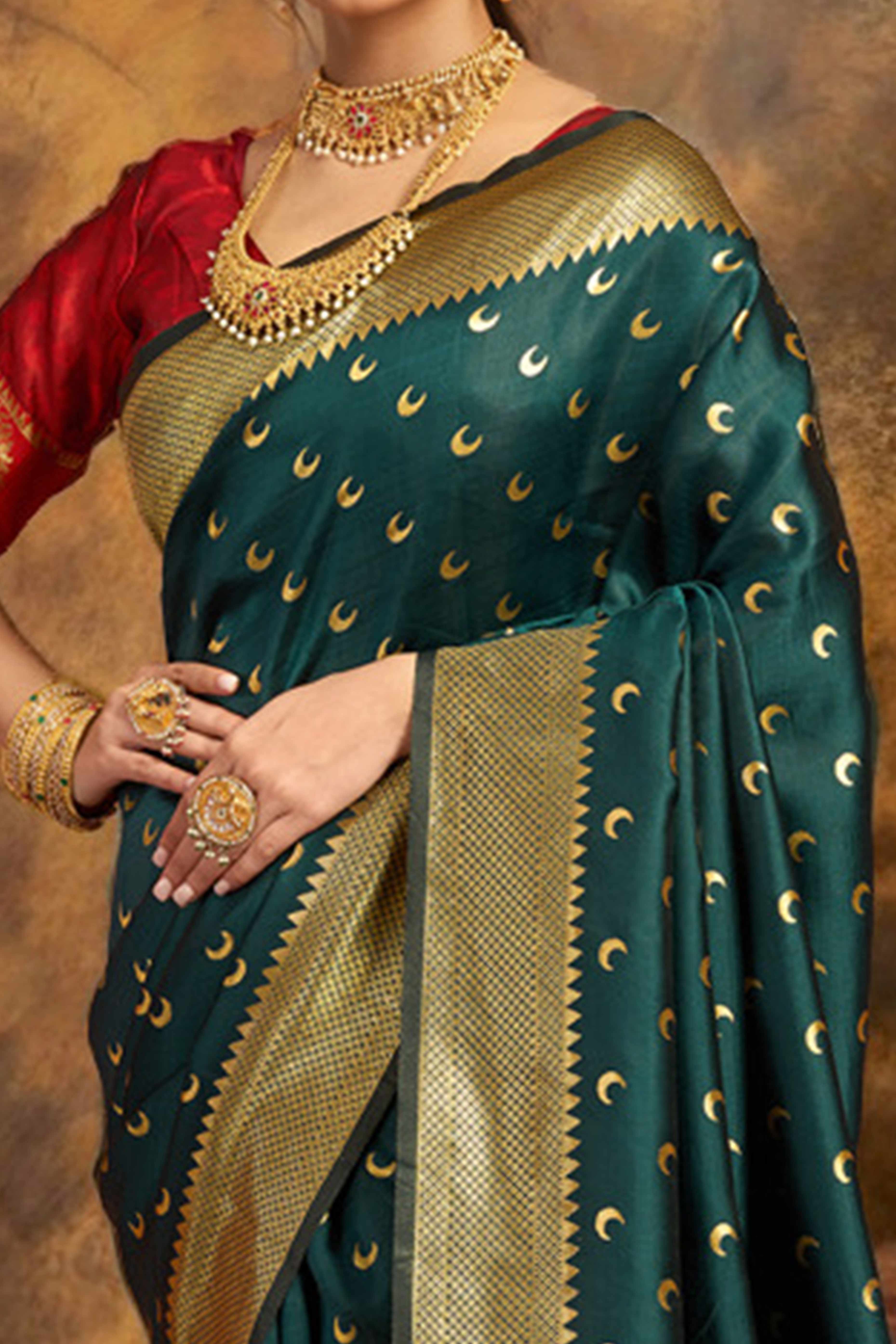 Green Chandrakor Paithani Silk Blend Saree With Intricate Zari Weaving - Image 2
