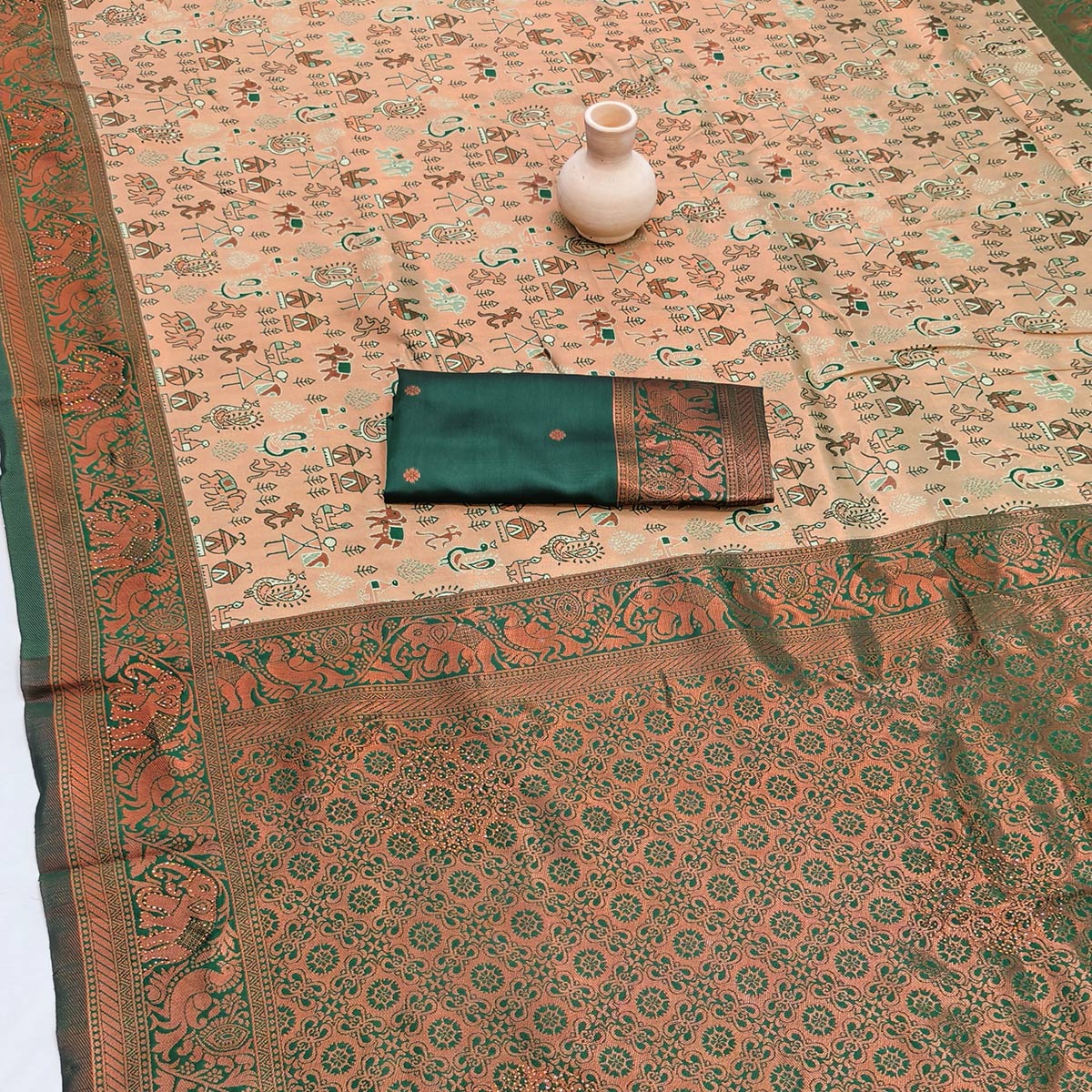 Green Classic Tissue Silk Saree Highlighted with Fine Zari Woven Motifs - Image 2
