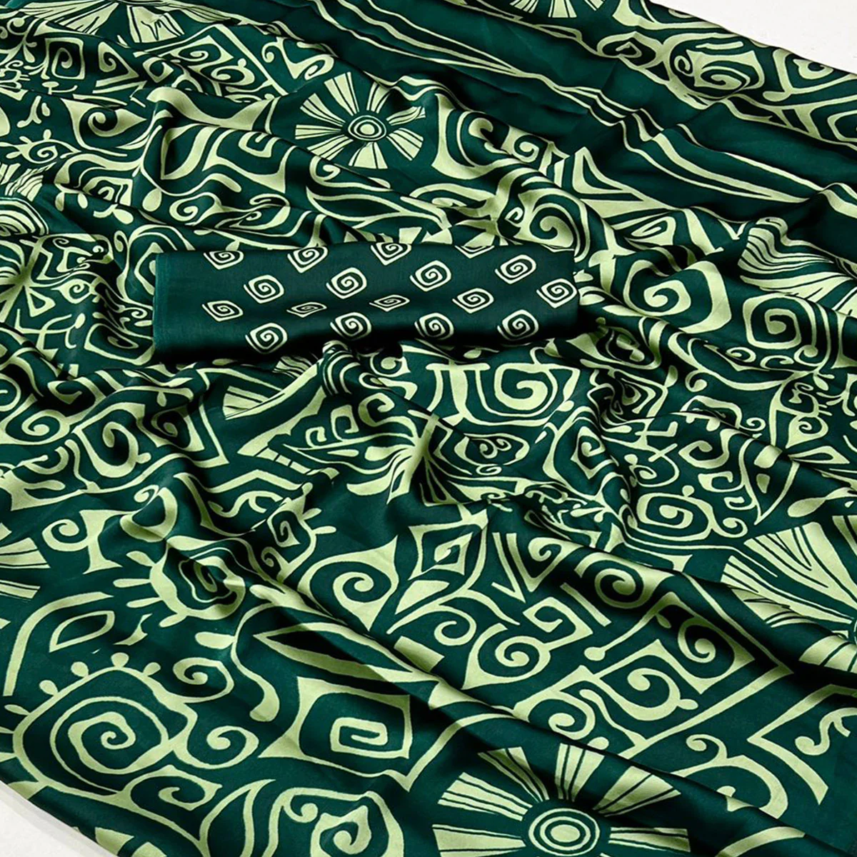 Green Contemporary Printed Satin Saree - Image 2