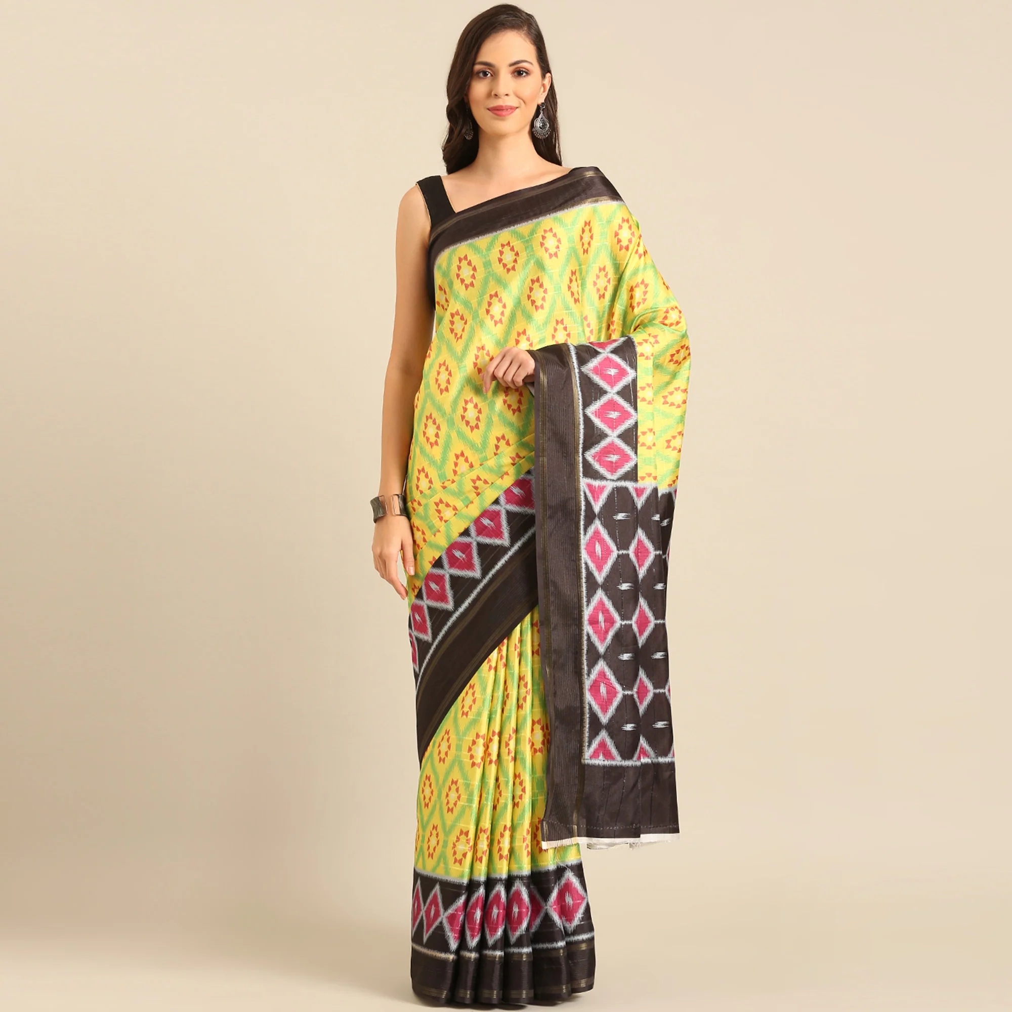 Green Digital Patola Printed Cotton Blend Saree - Image 2