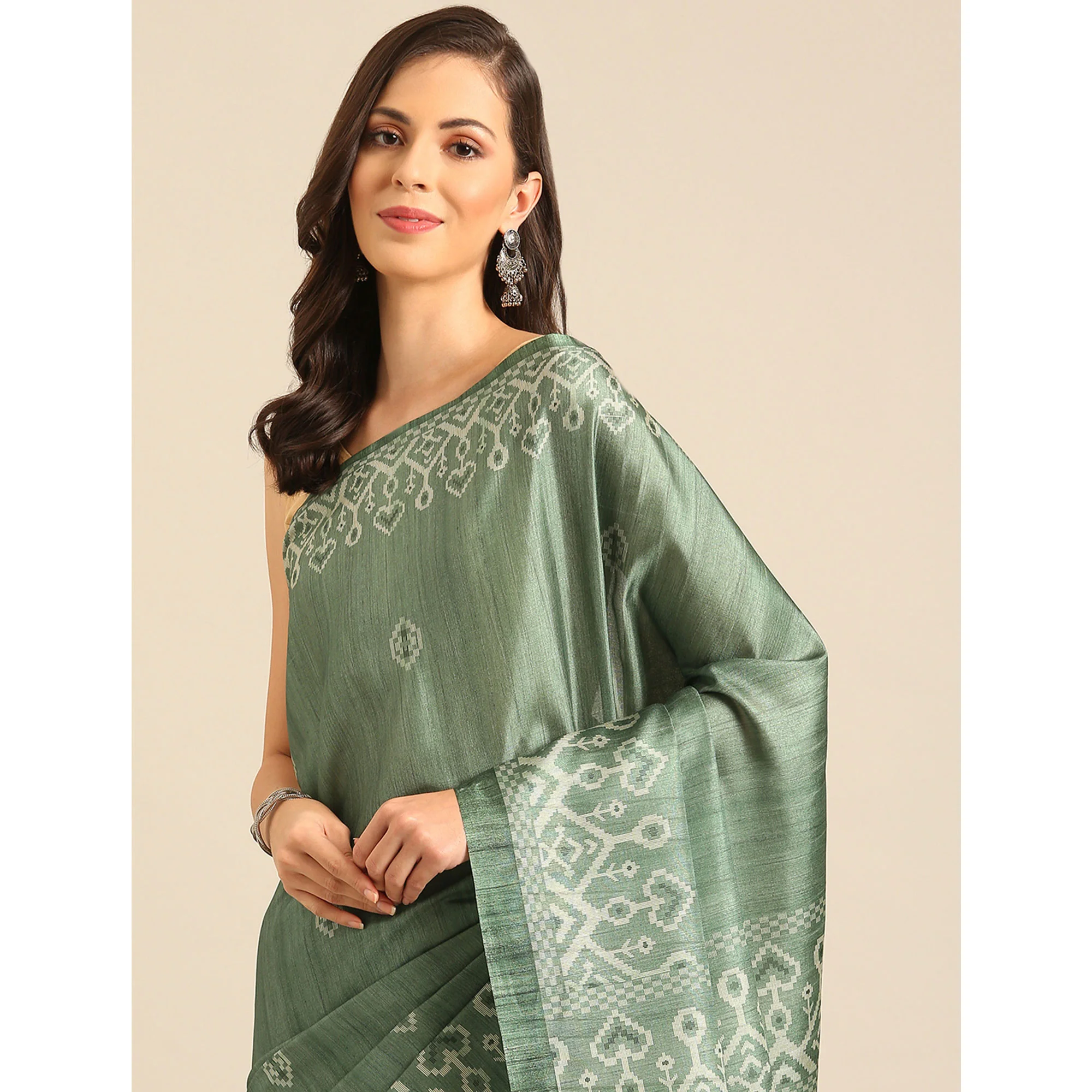 Green Digital Print Cotton Blend Saree - Image 6