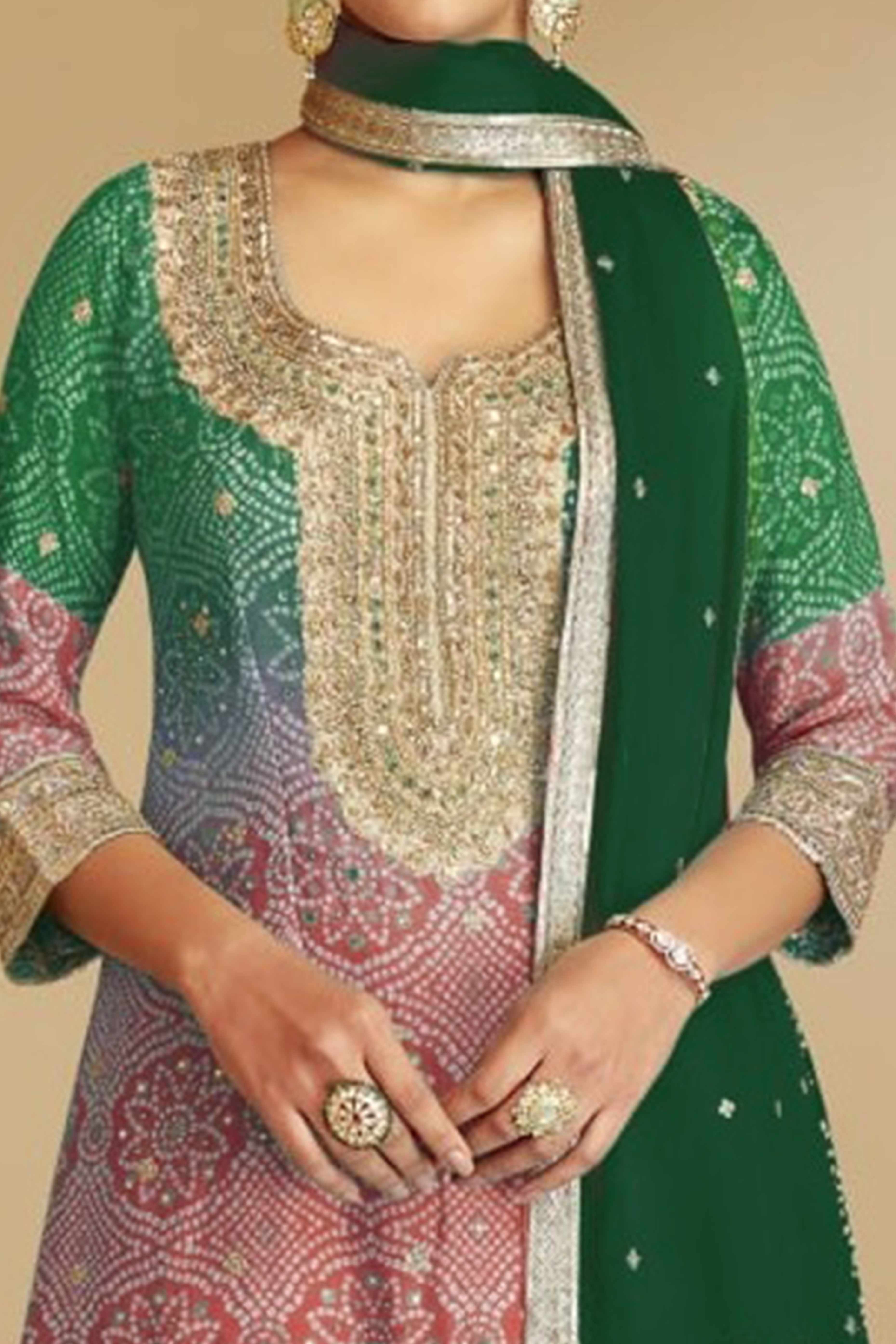 Green Embroidered Chinon Palazzo Suit - Image 2