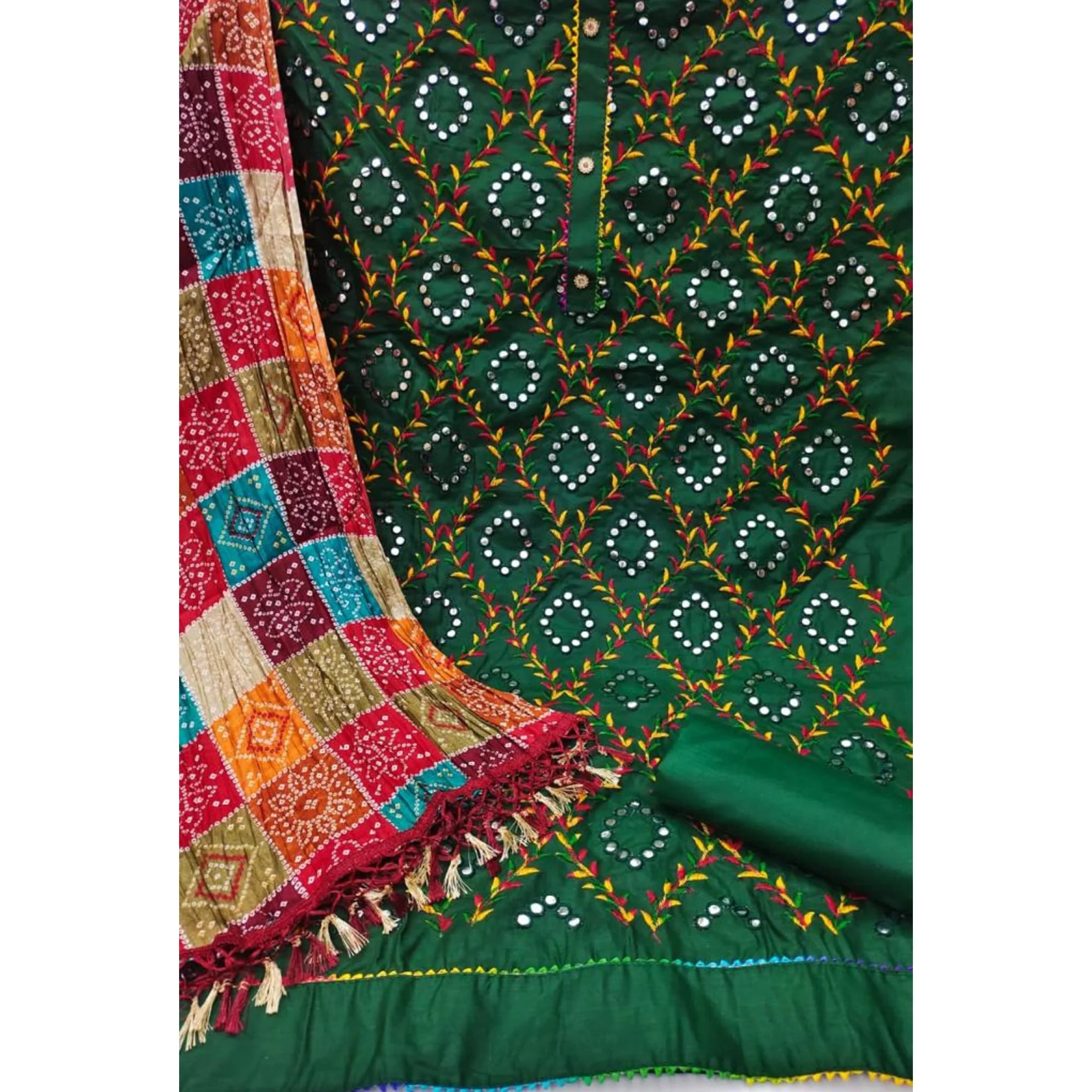 Green Embroidered Cotton Blend Dress Material - Image 3