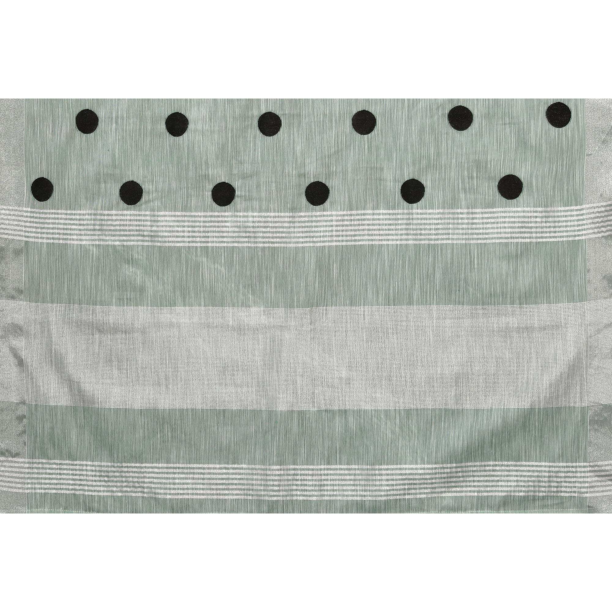 Green Embroidered Linen Cotton Saree With Zari Border - Image 7