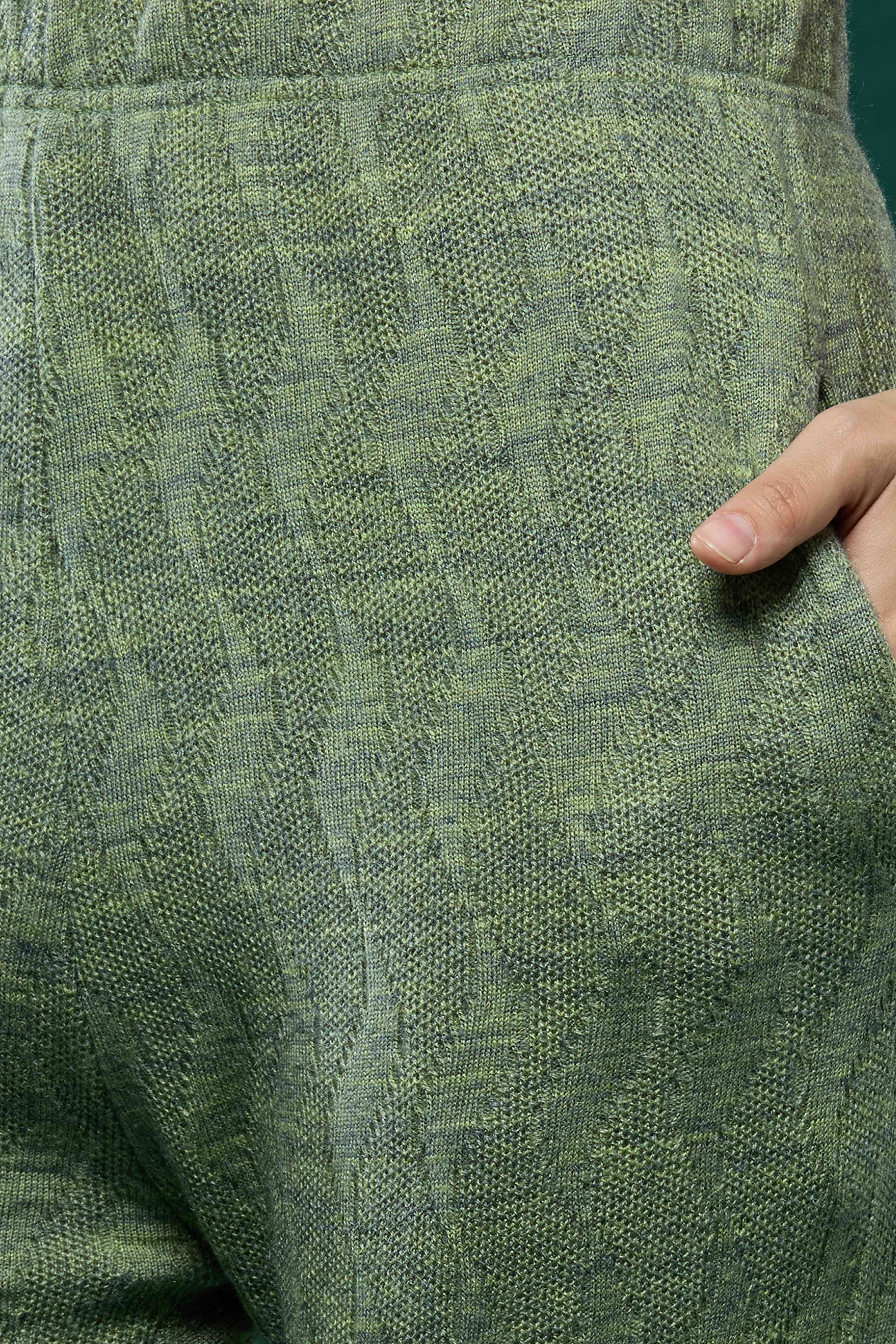 Green Woven Woolen Straight Salwar Suit - Image 8