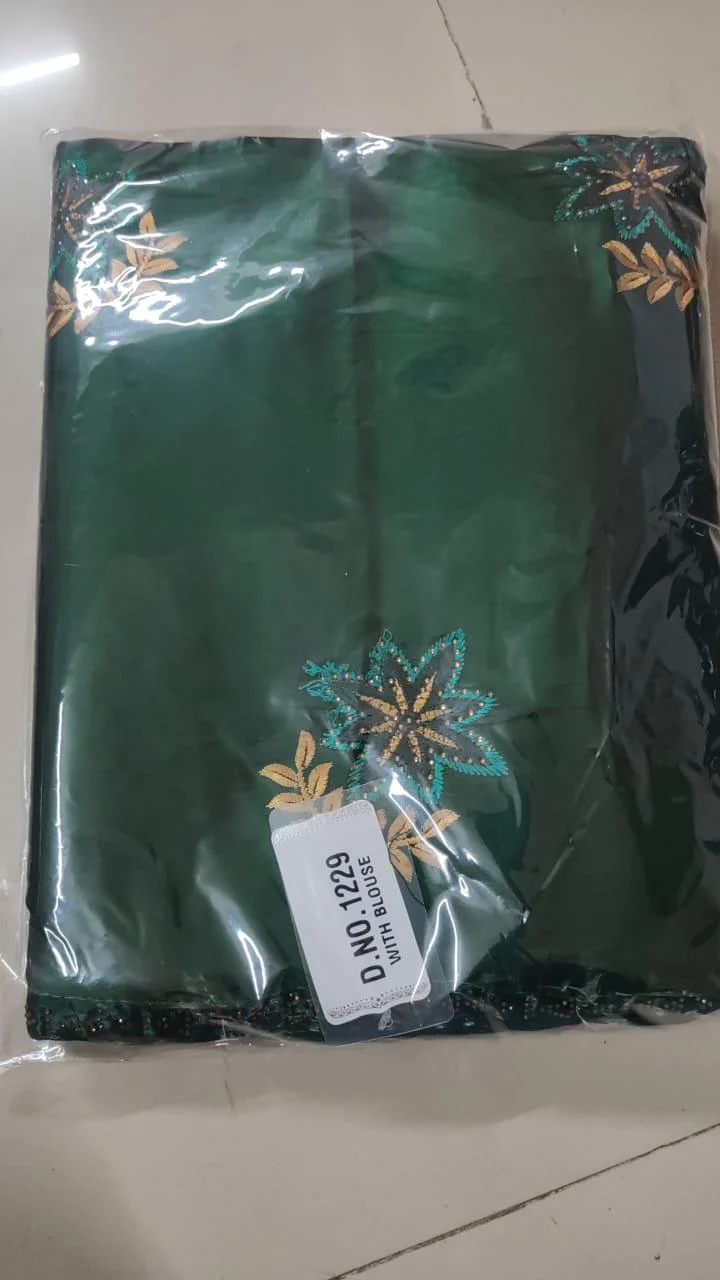 Green Floral Embroidered With Embellished Georgette Saree