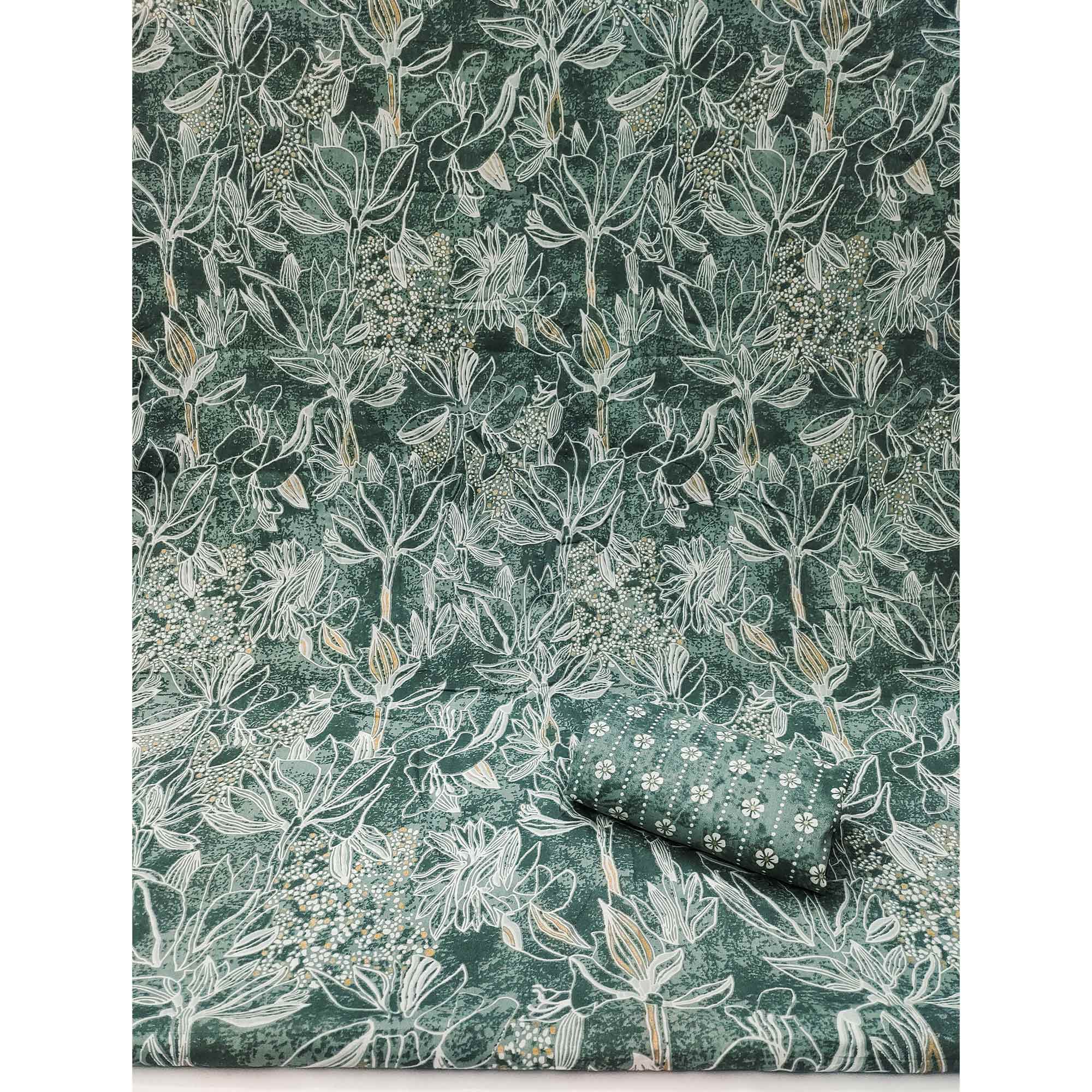 Green Floral Printed Pure Cotton Dress Material - Image 3