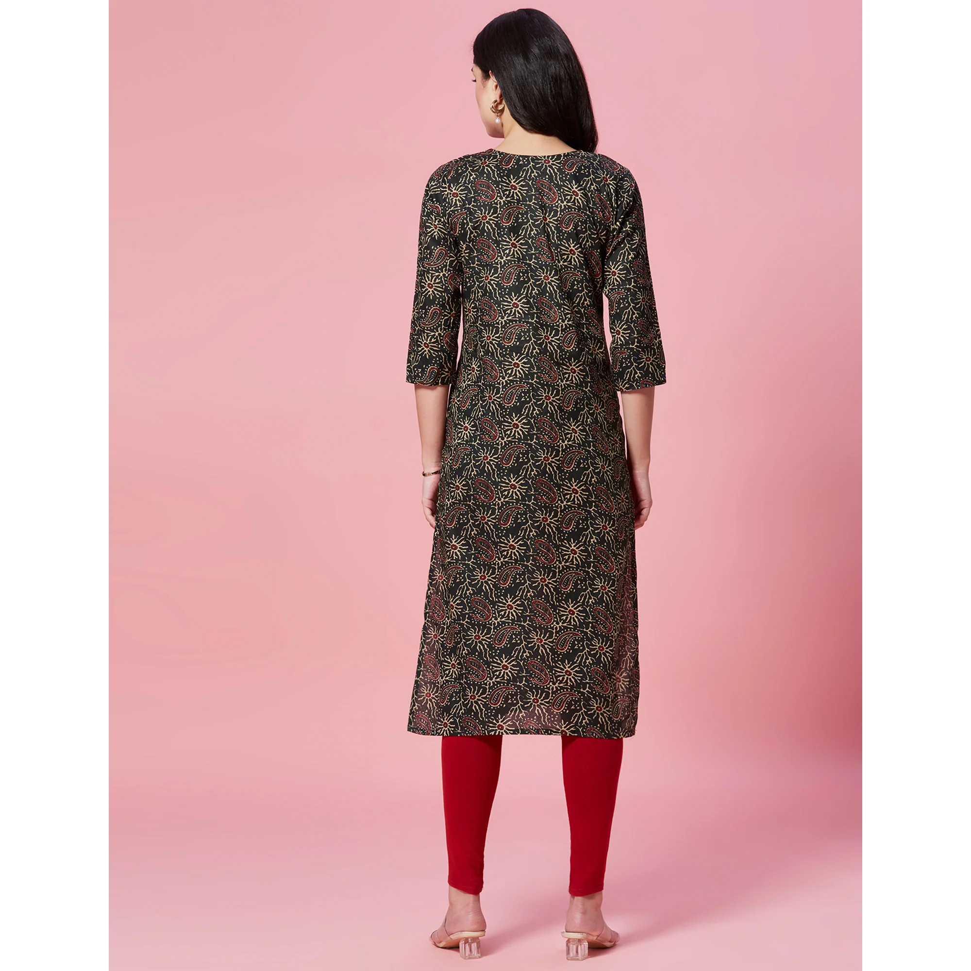 Green Floral Printed Pure Cotton Straight Kurti - Image 6