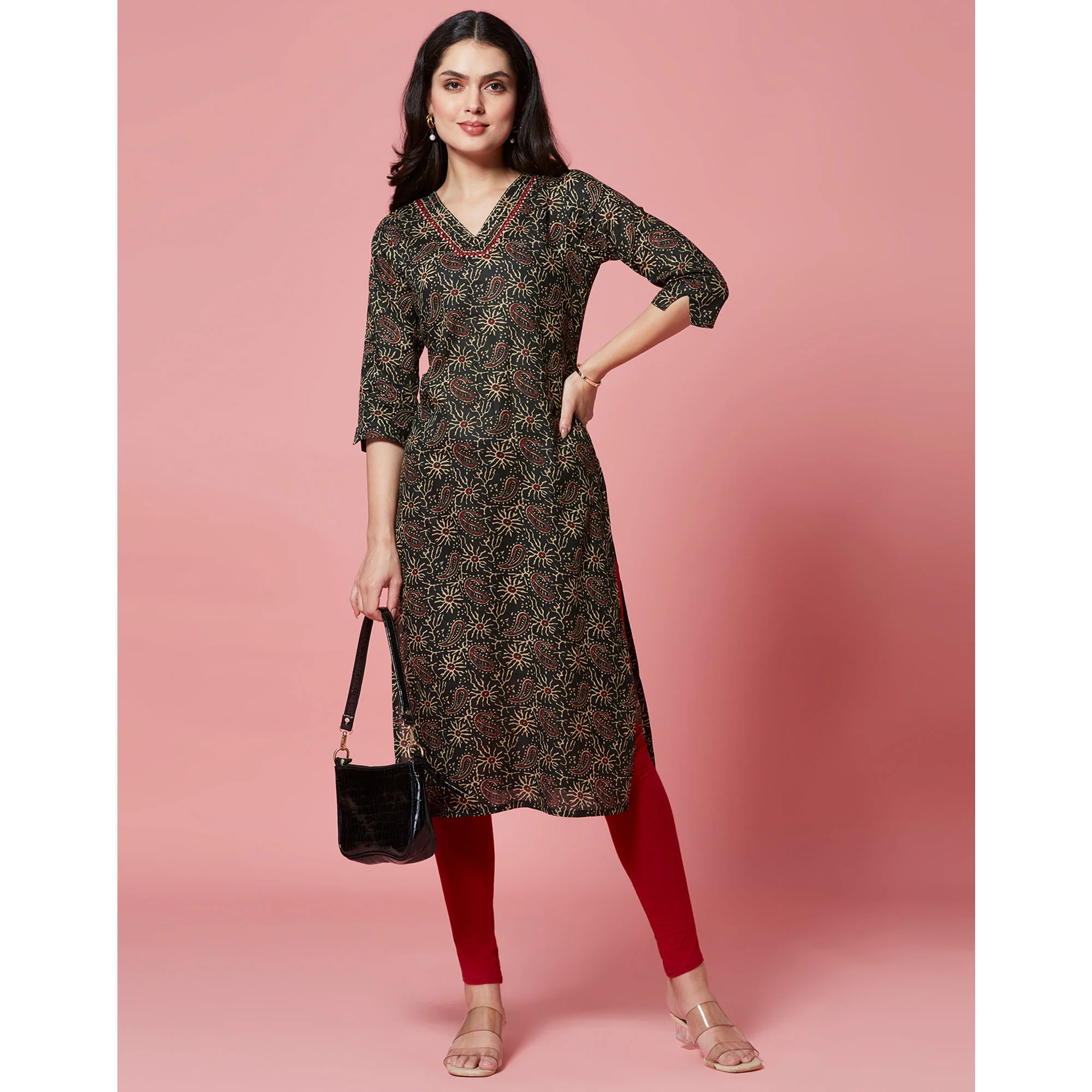 Green Floral Printed Pure Cotton Straight Kurti - Image 7