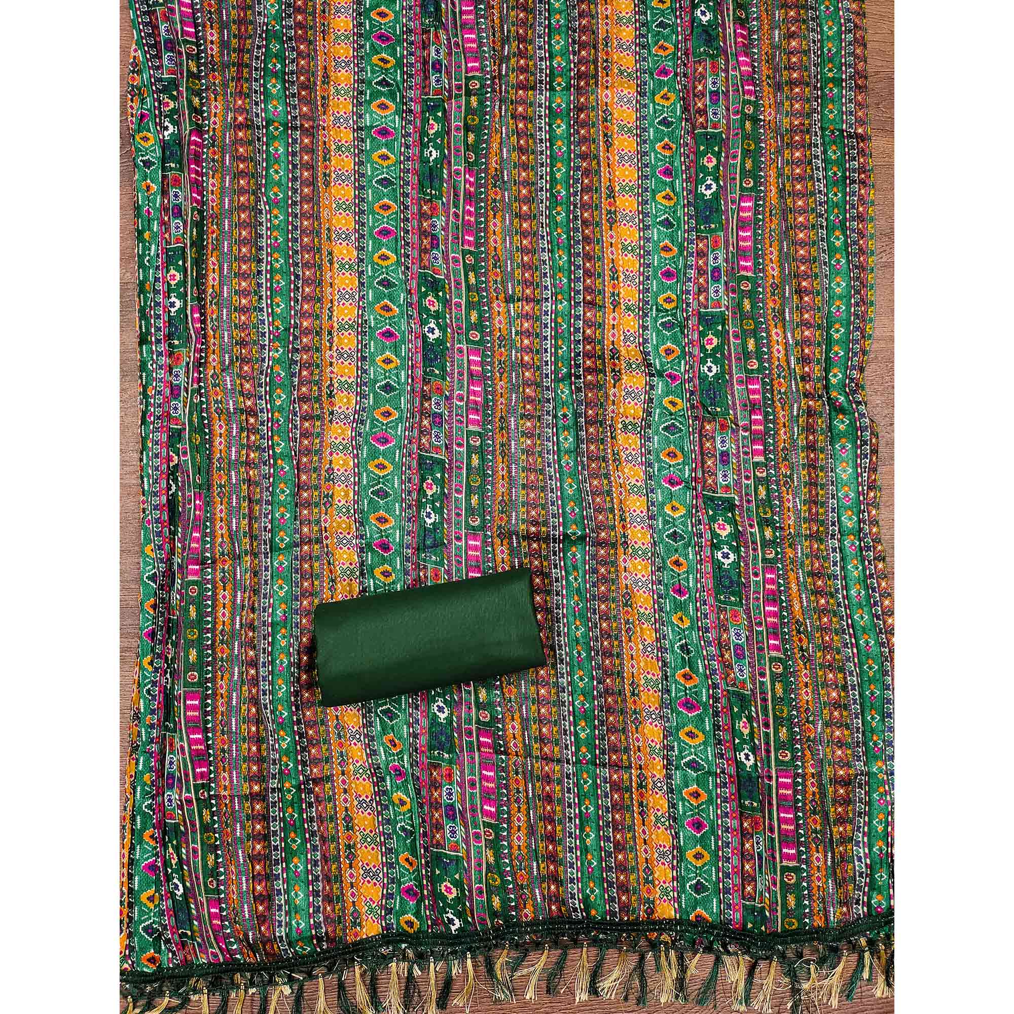 Green Floral Sequins Embroidered Cotton Silk Dress Material - Image 5