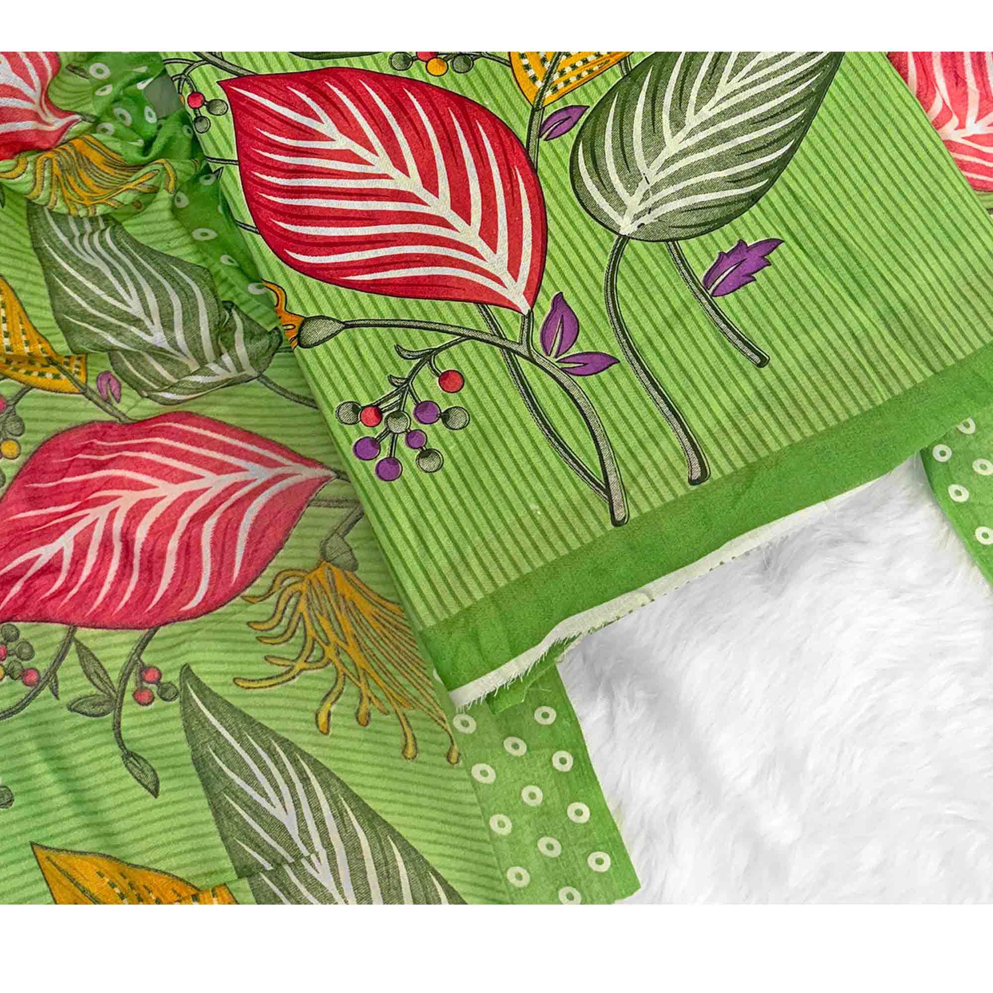 Green Floral & Striped Printed Pure Cotton Dress Material With Elegant Detailing - Image 5