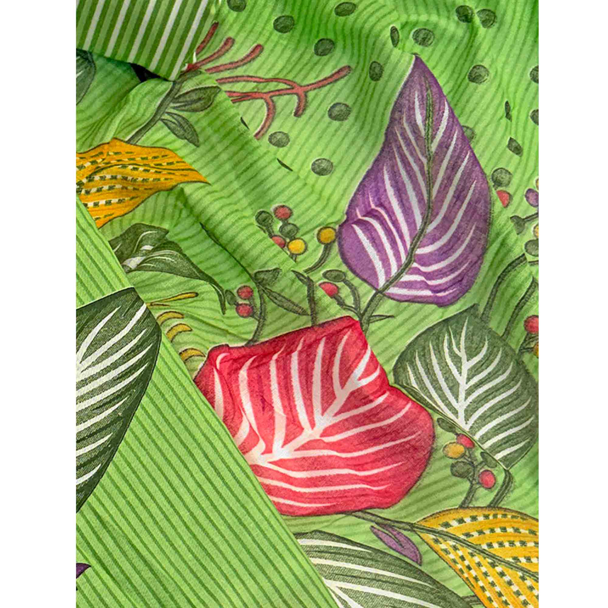 Green Floral & Striped Printed Pure Cotton Dress Material With Elegant Detailing - Image 6