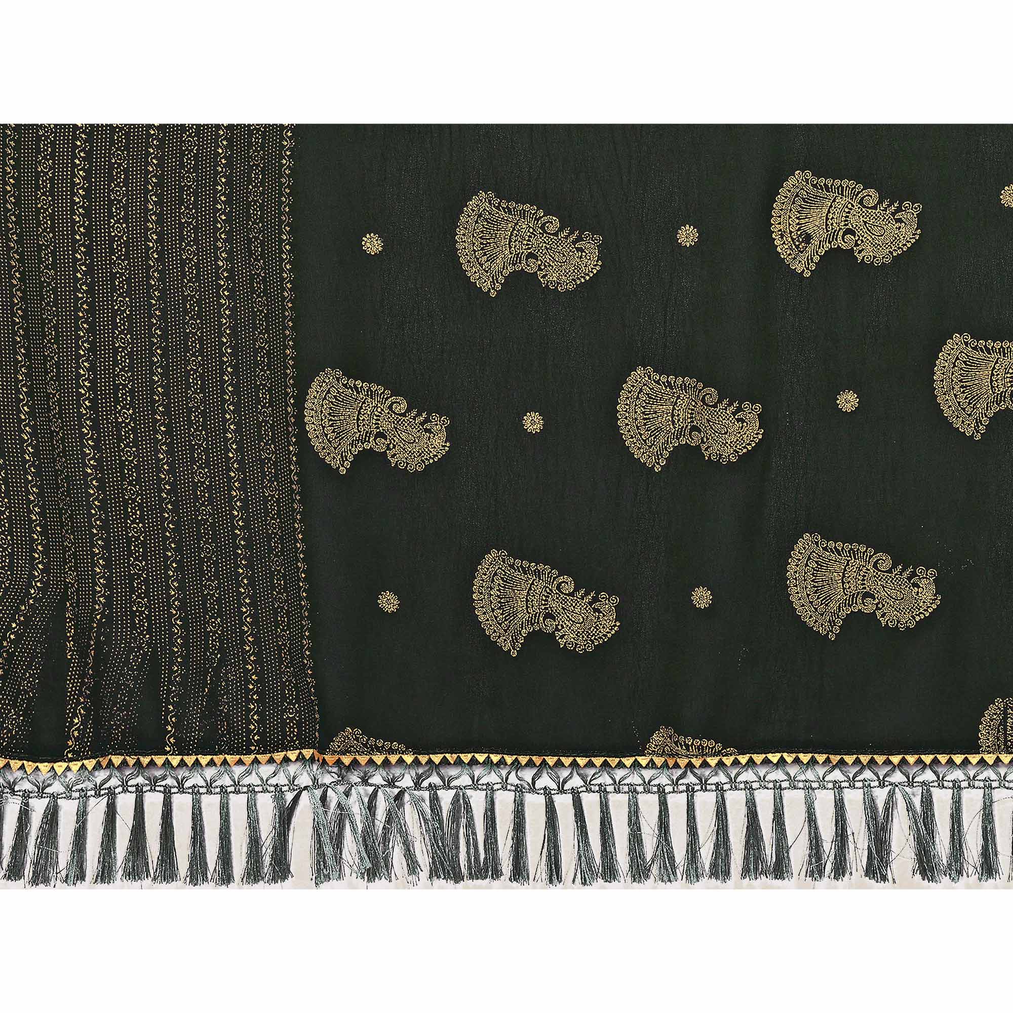 Green Foil Printed Georgette Saree - Image 8