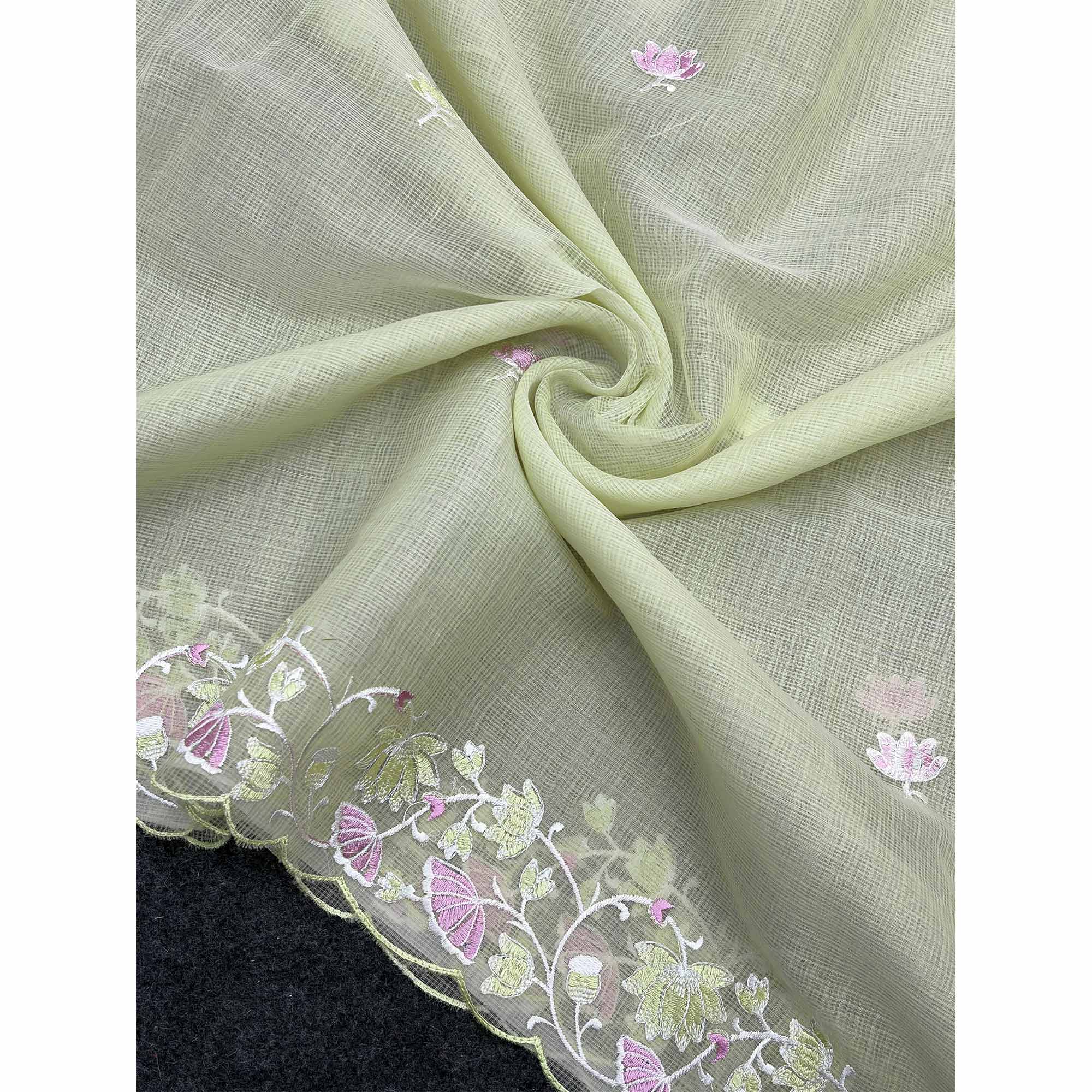 Green Handwoven Kota Doria Saree Featuring Rich Gota Work for a Festive Look - Image 4