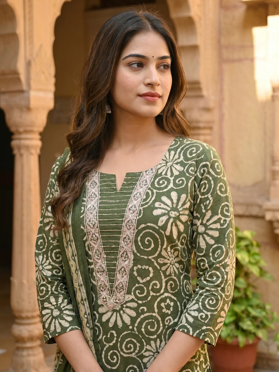 Green Pure Cotton Printed Straight Cut Salwar Suit Set for Women - Image 4