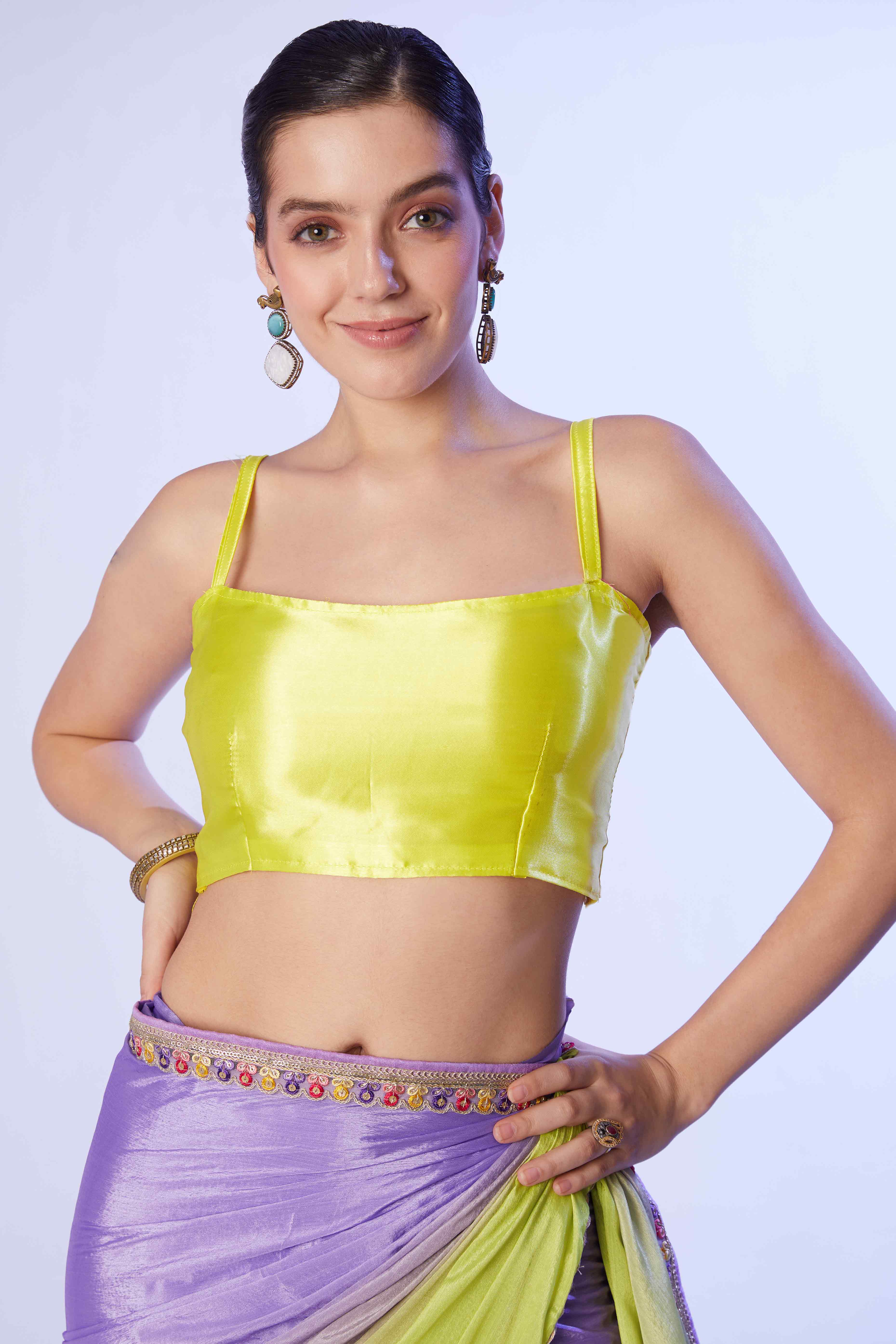 Green & Purple Ombre Bliss Chinon Solid Saree - Image 7