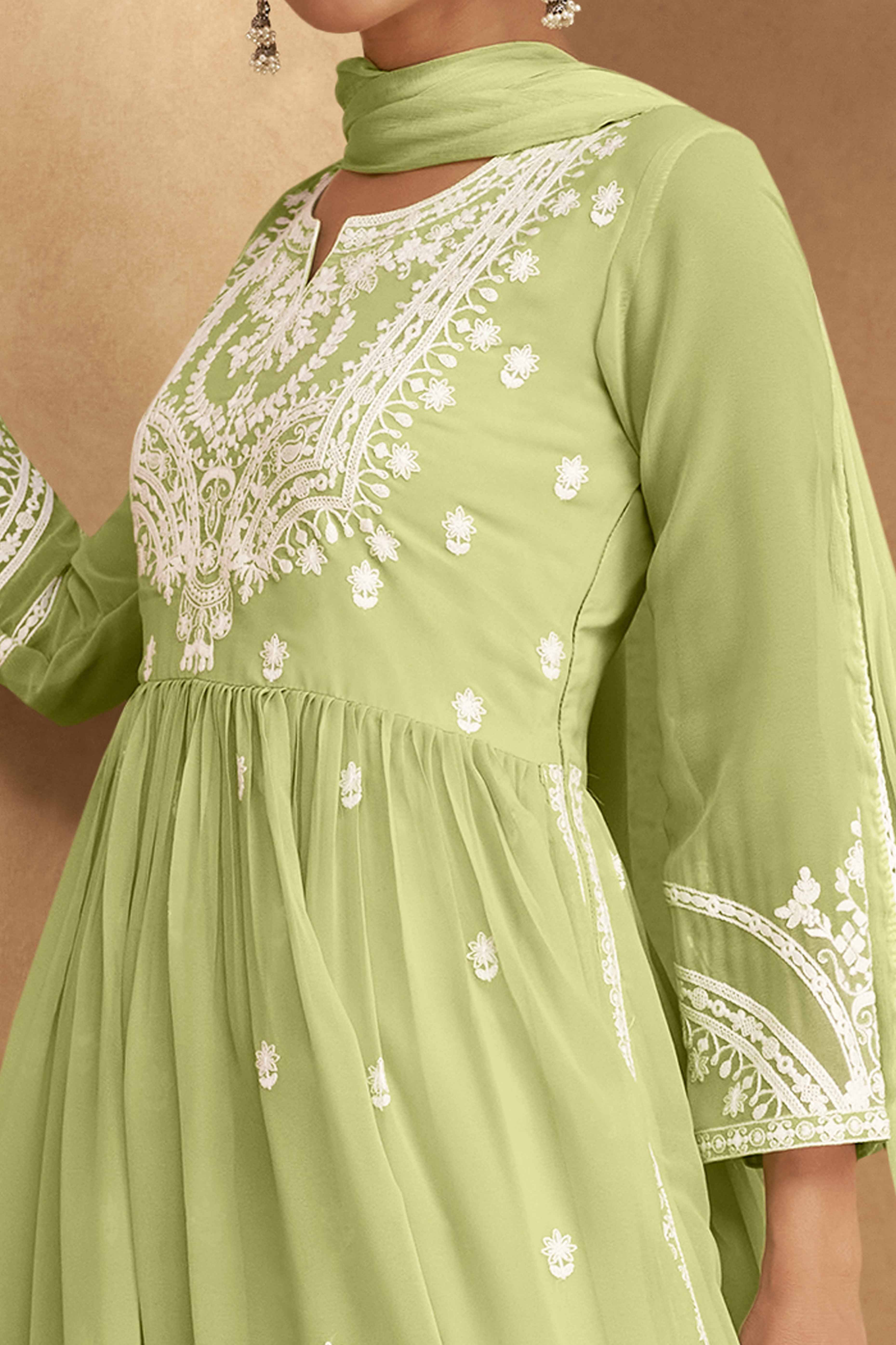 Green Rayon Palazzo Suit with Intricate Lucknowi Work - Image 2