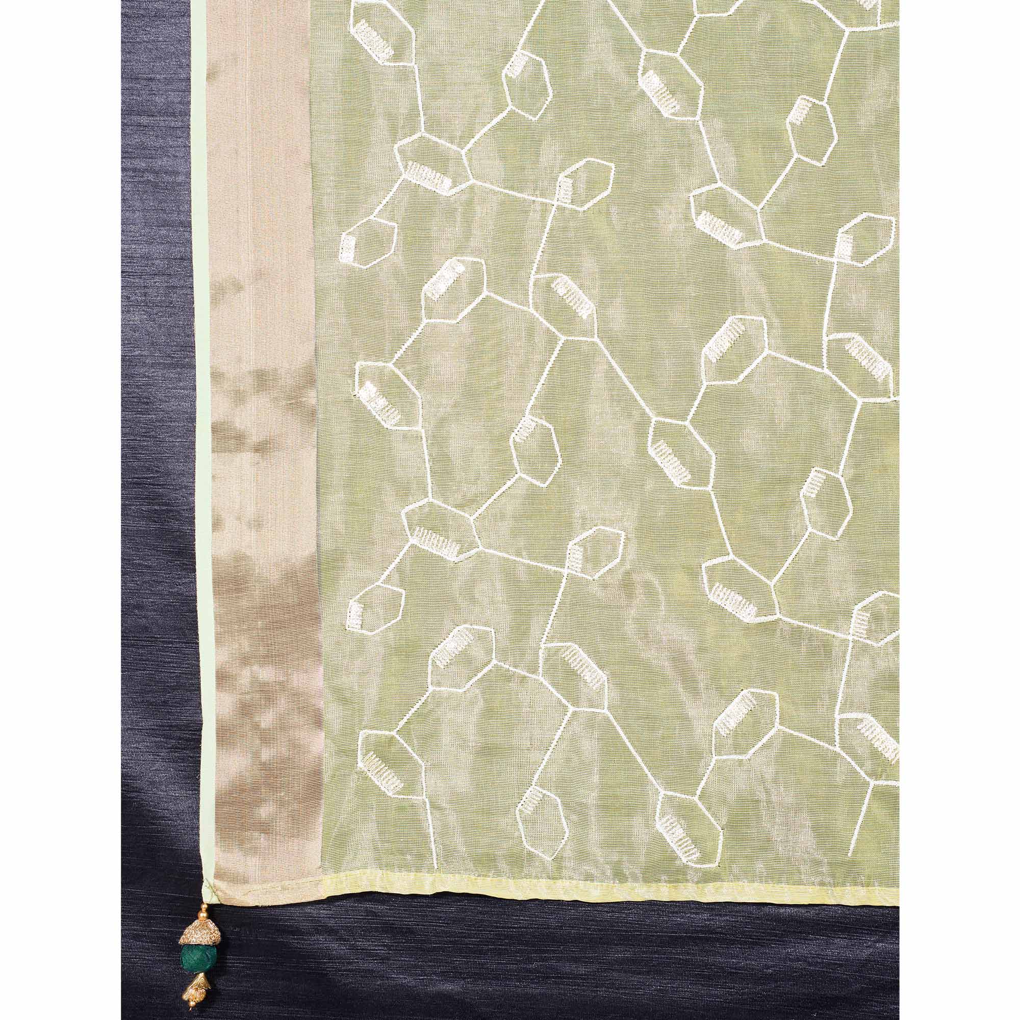Green Sequins Embroidered Cotton Silk Saree - Image 9