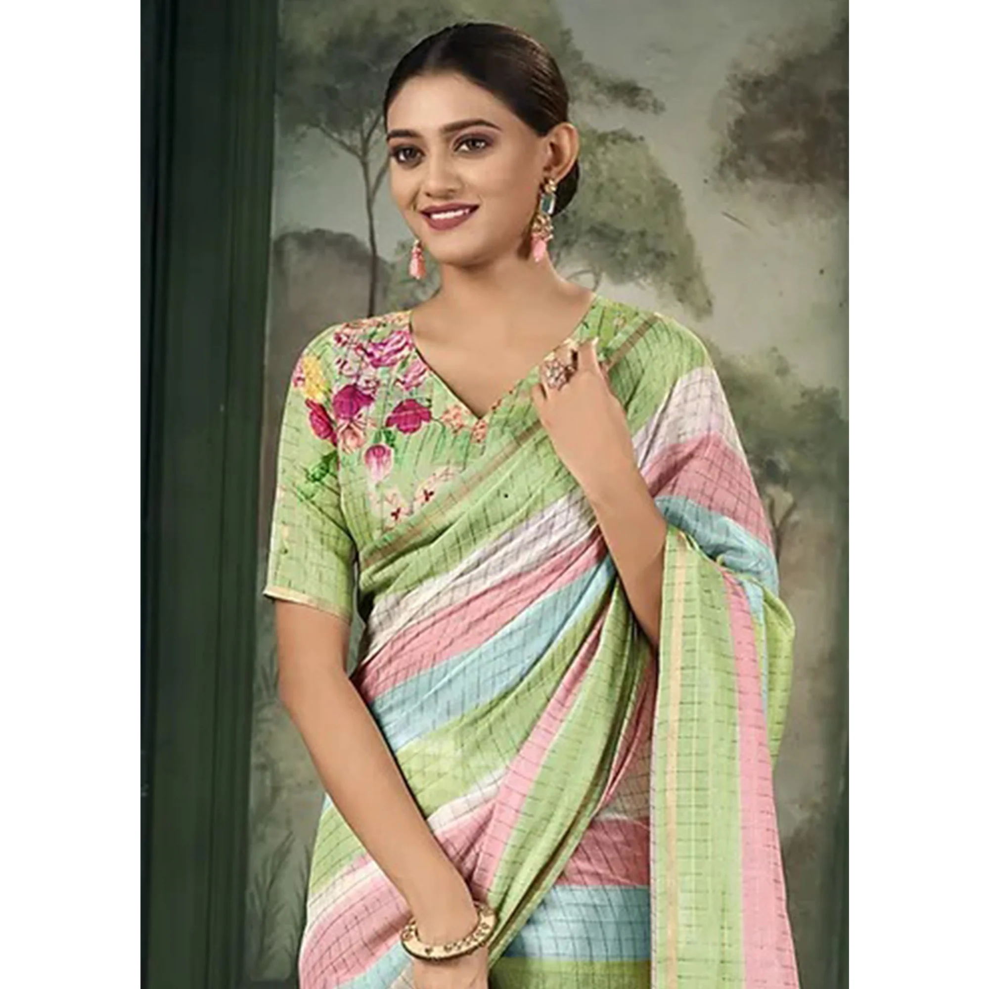 Green Weaving Chanderi Saree - Image 6