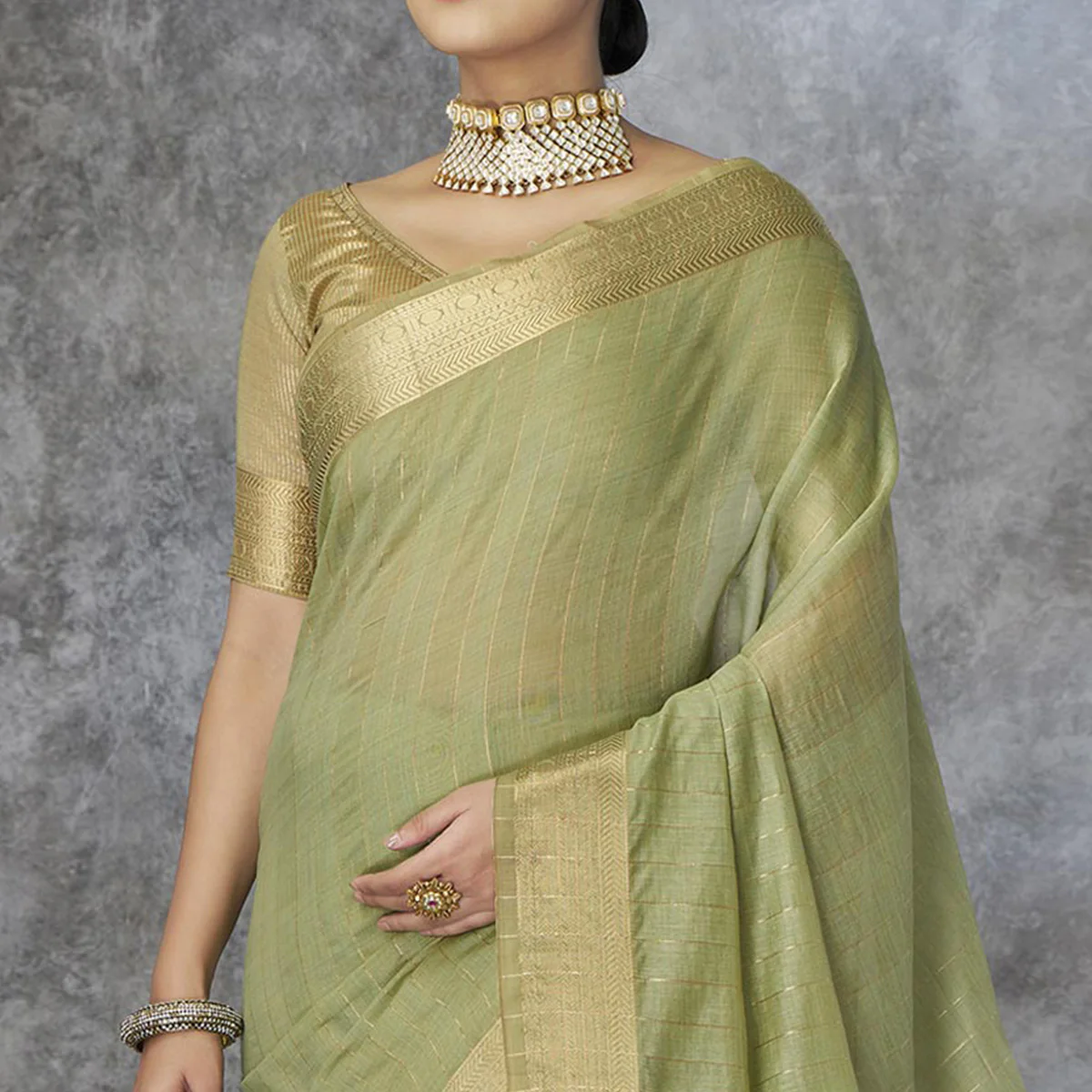 Green Woven Cotton Silk Saree With Tassels - Image 3
