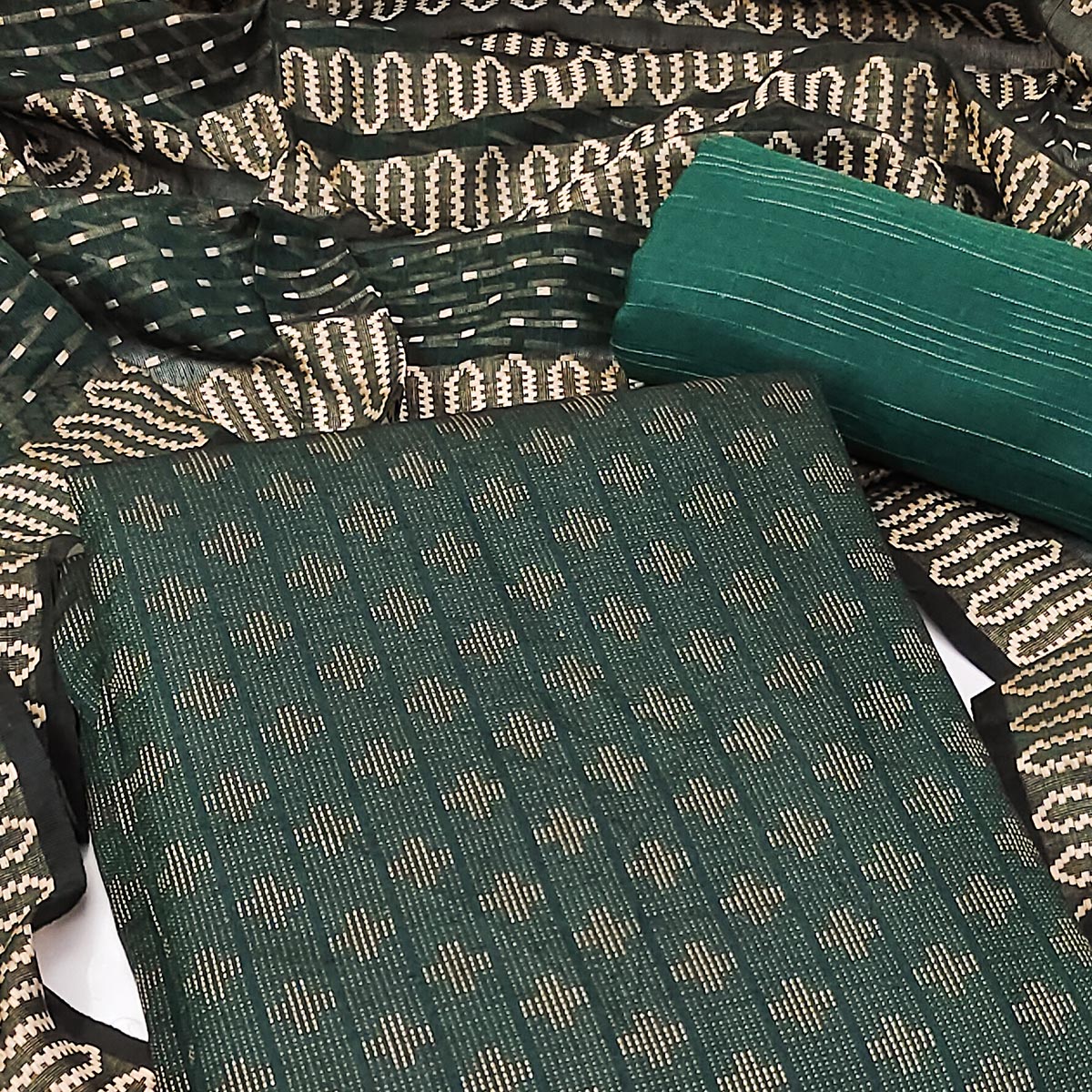 Green Woven Pure Cotton Dress Material - Image 2
