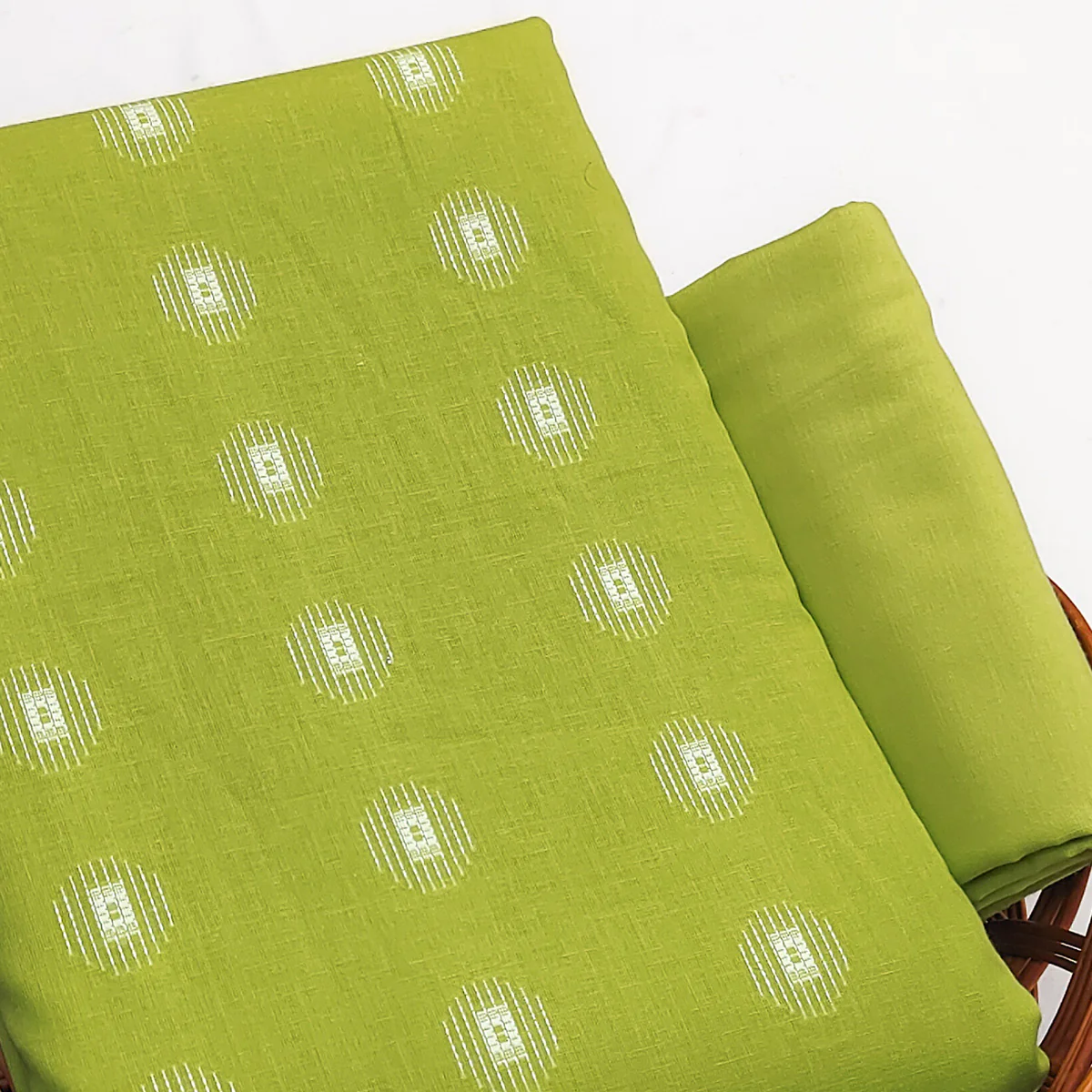 Green Woven Pure Cotton Dress Material - Image 2