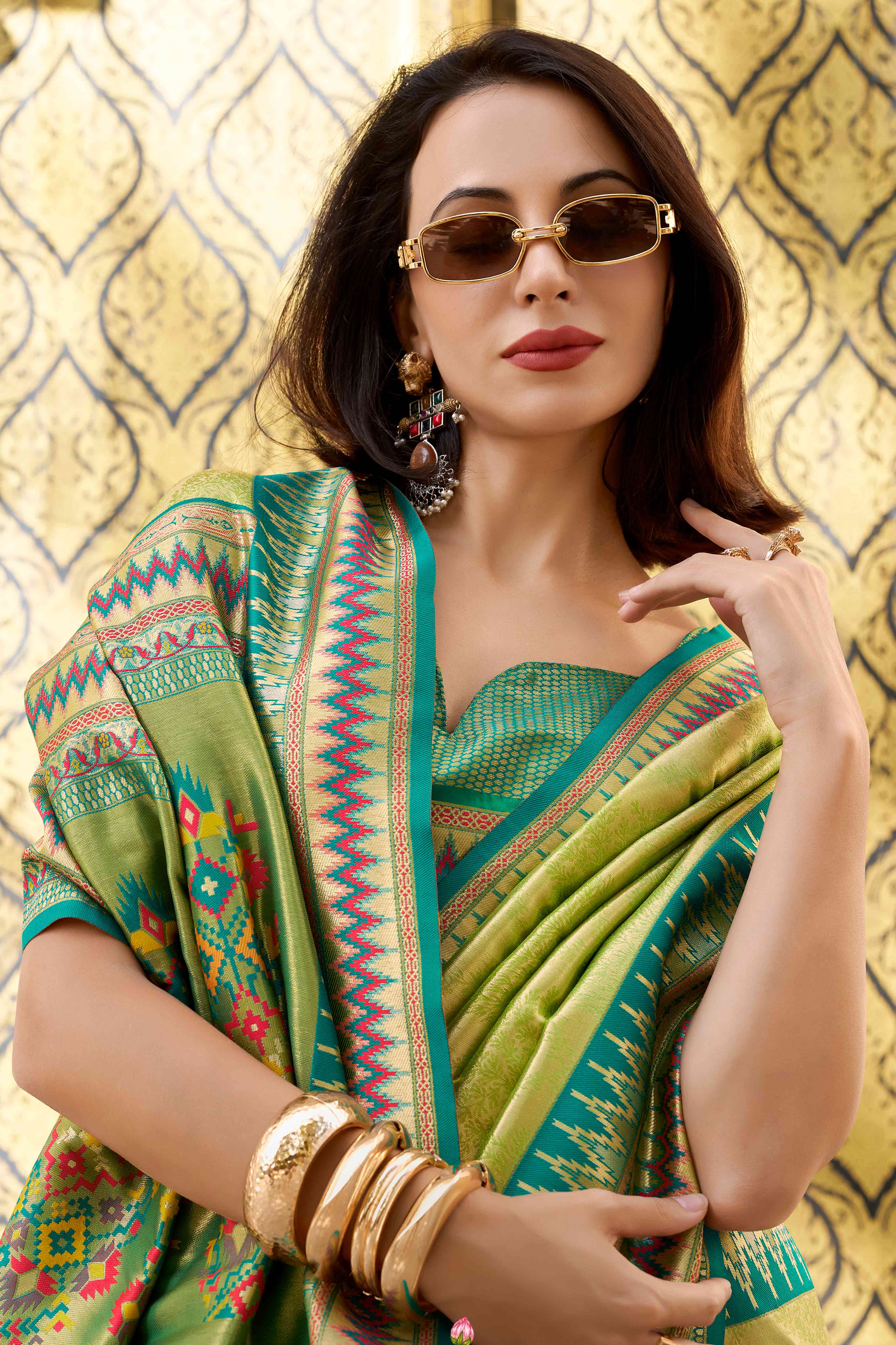Green Zari Weaving Tissue Silk Saree - Image 5