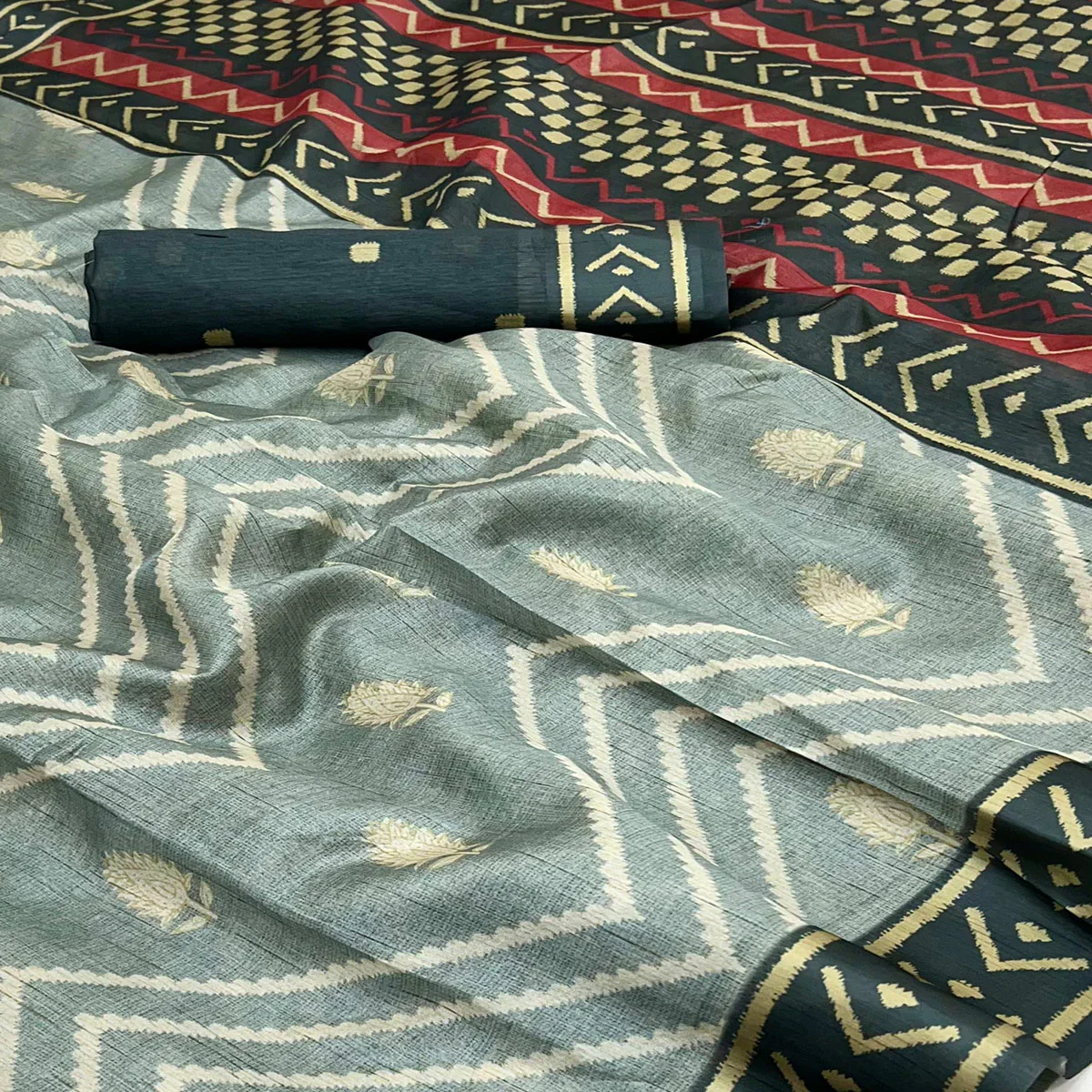 Grey Art Silk Saree Featuring Modern Digital Print & Tassel Pallu - Image 2