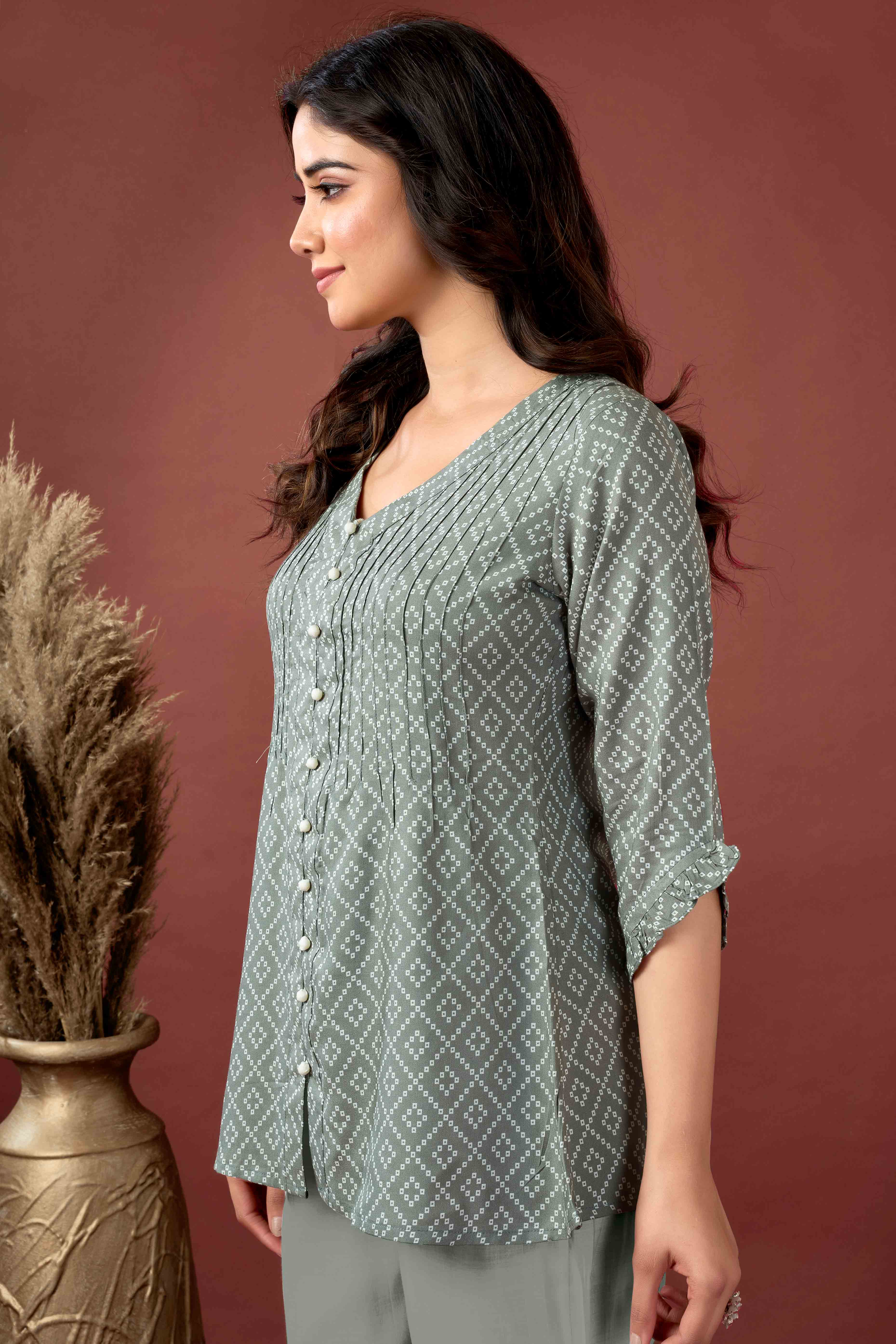 Grey Bandhani Printed Pure Cotton Top - Image 4