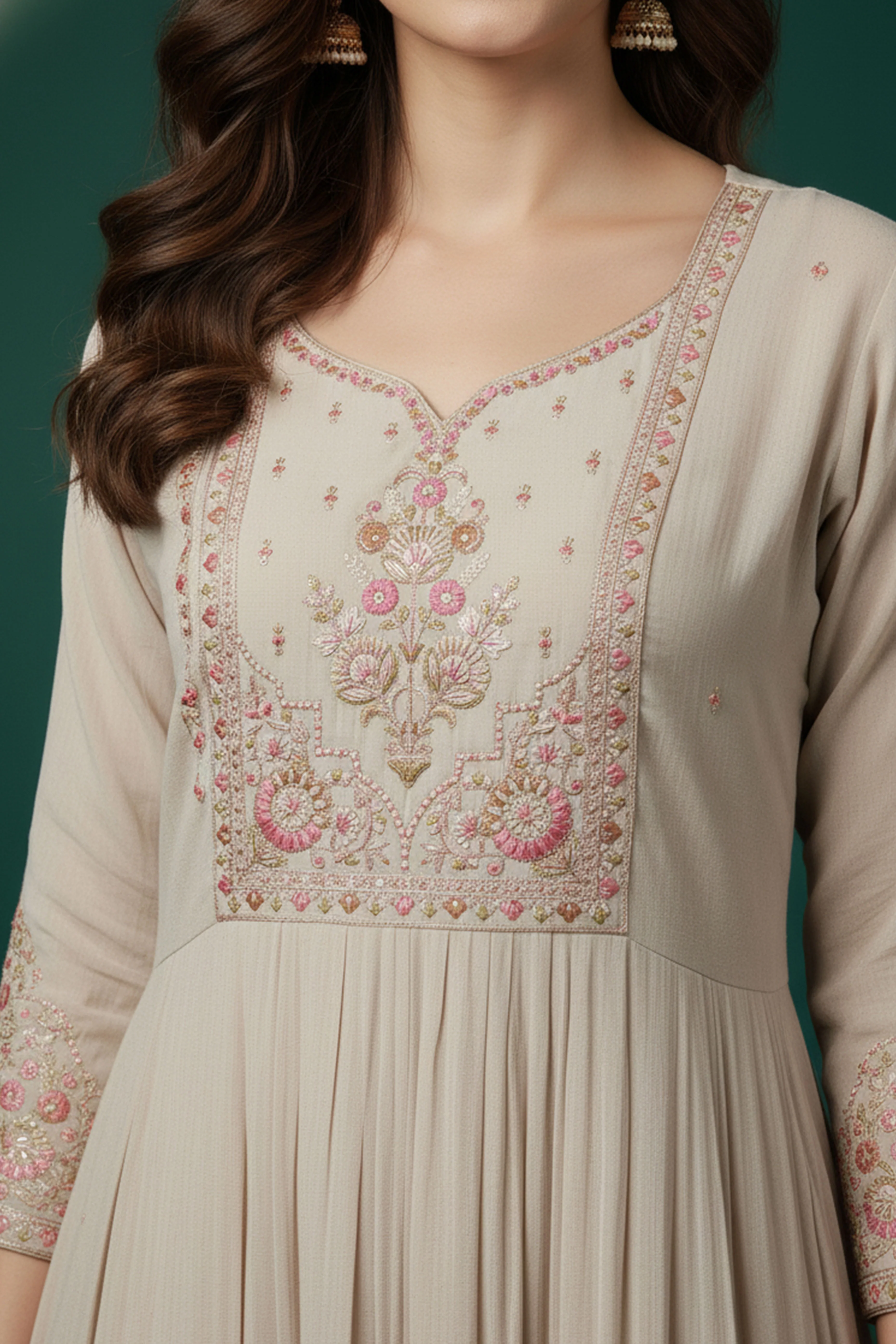 Grey Embroidered Mul Chanderi Suit Set for a Graceful Ethnic Look - Image 2