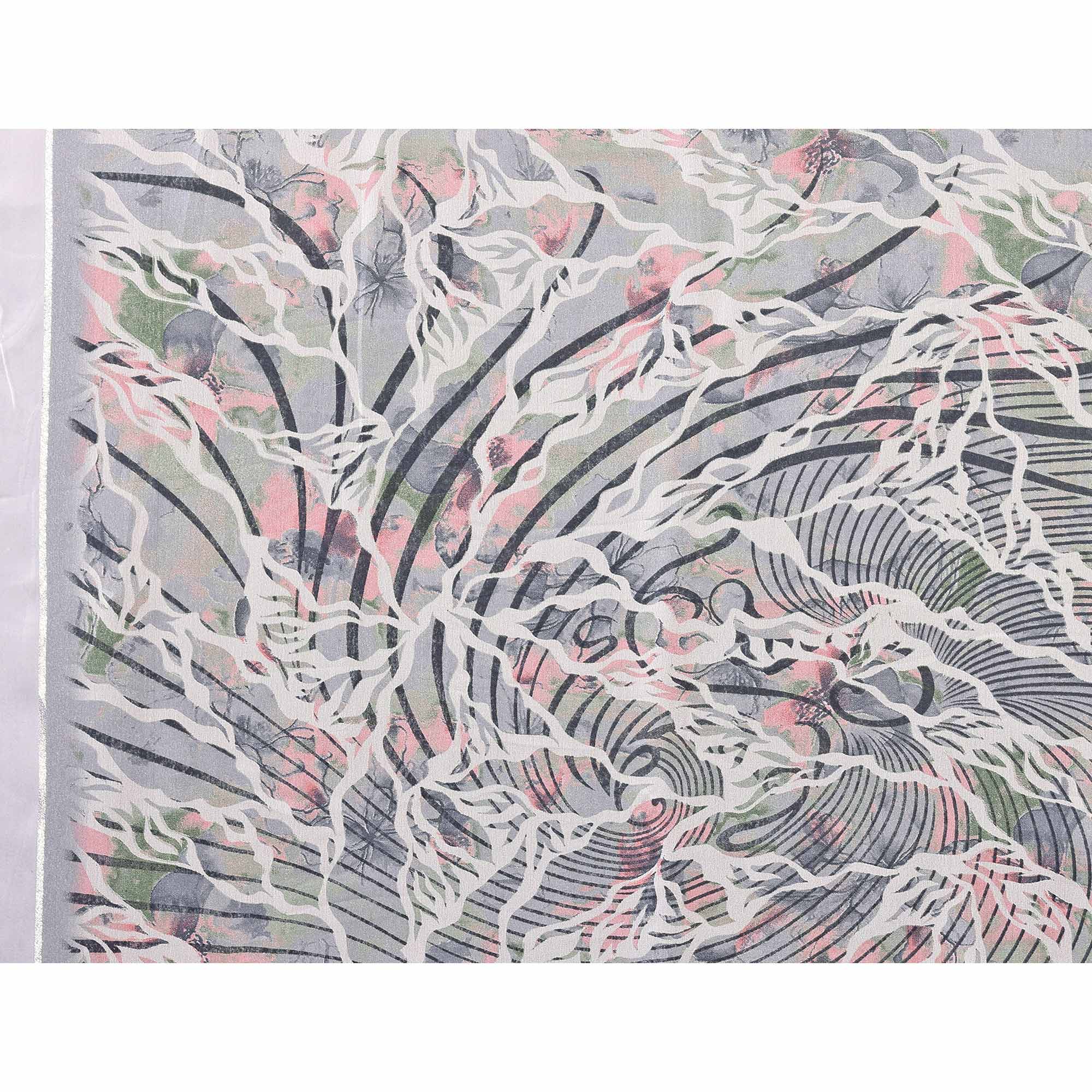 Grey Floral Printed Moss Art Silk Saree - Image 8