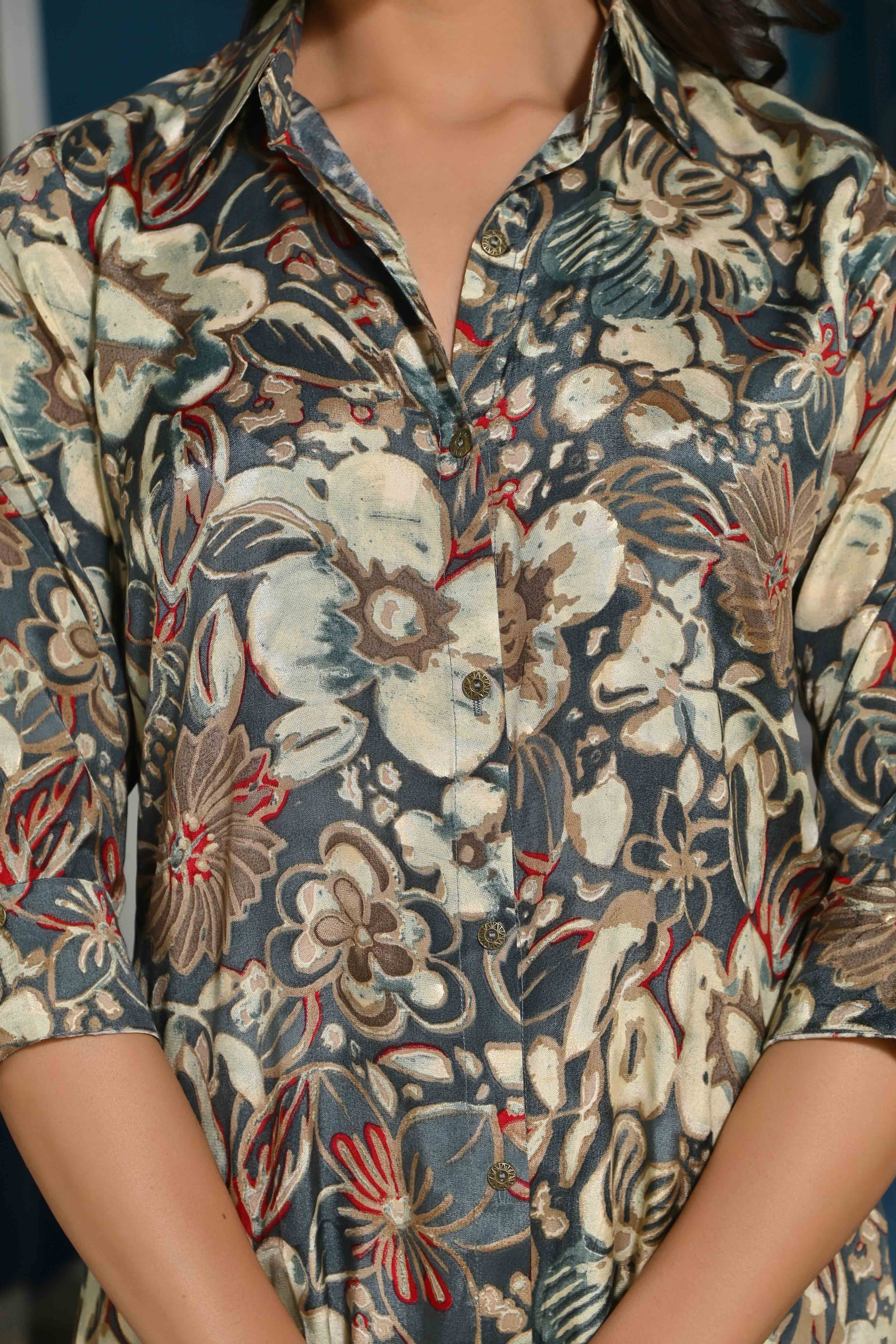 Grey Floral Printed Muslin Top - Image 9
