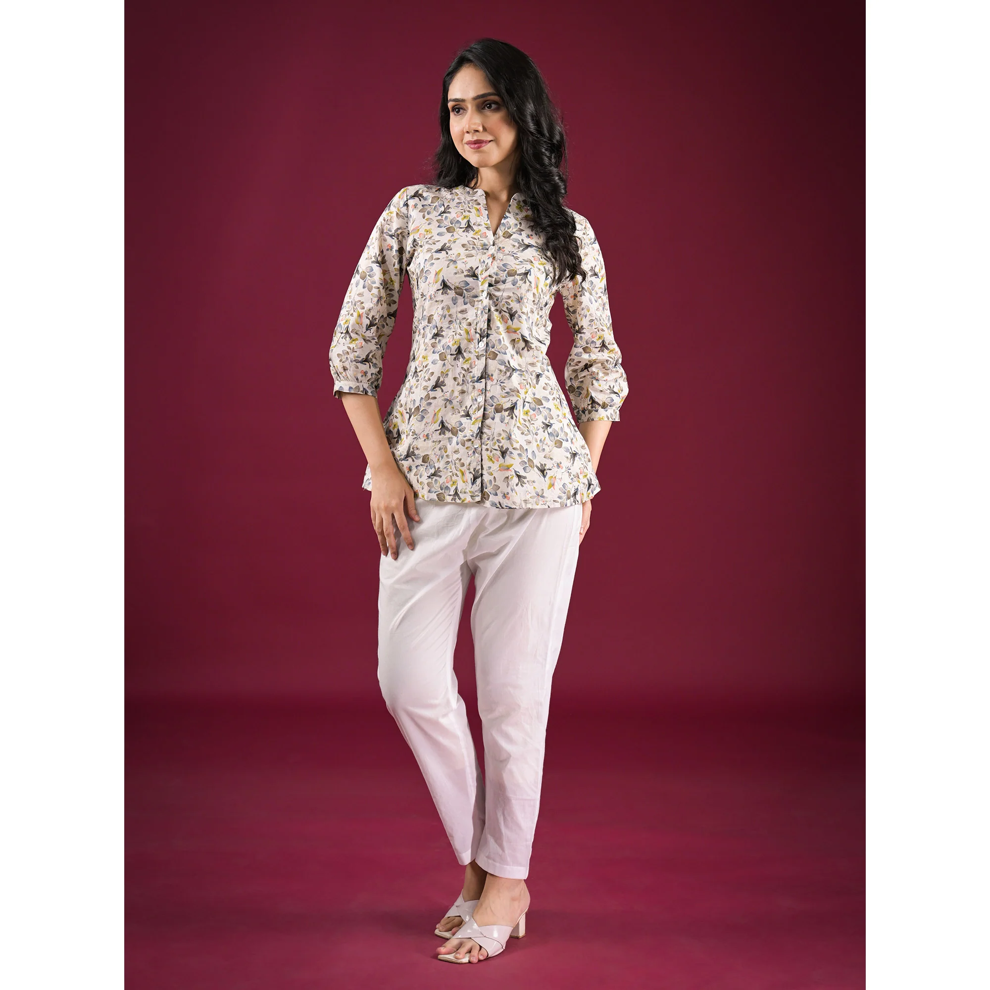 Grey Floral Printed Pure Cotton Top - Image 3