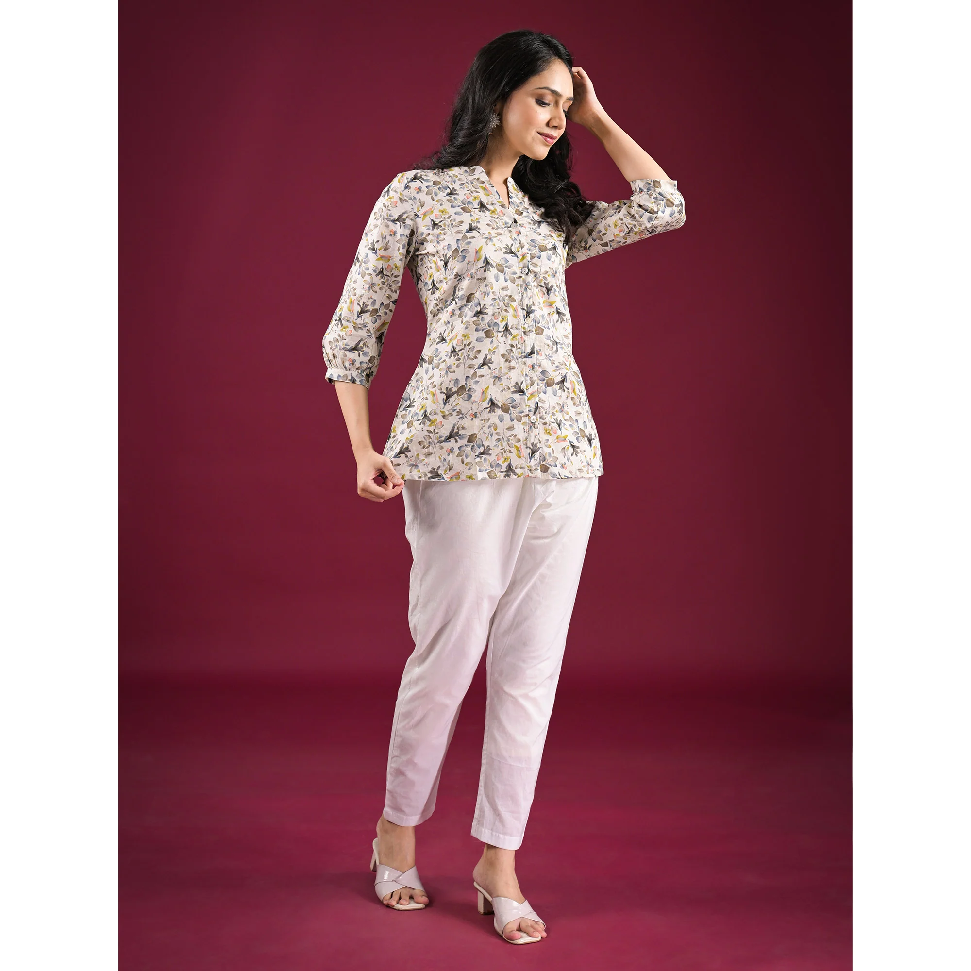 Grey Floral Printed Pure Cotton Top - Image 4