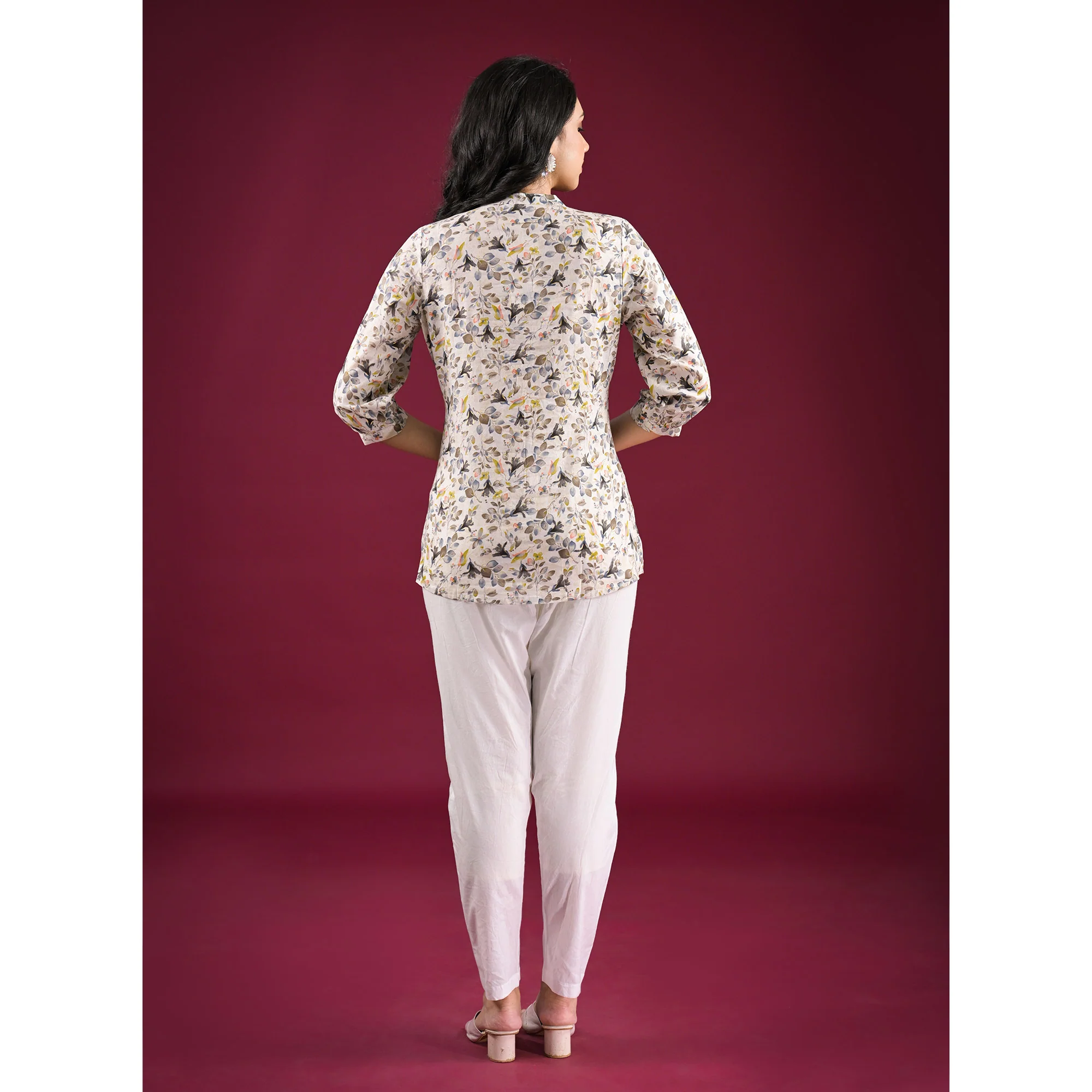 Grey Floral Printed Pure Cotton Top - Image 5