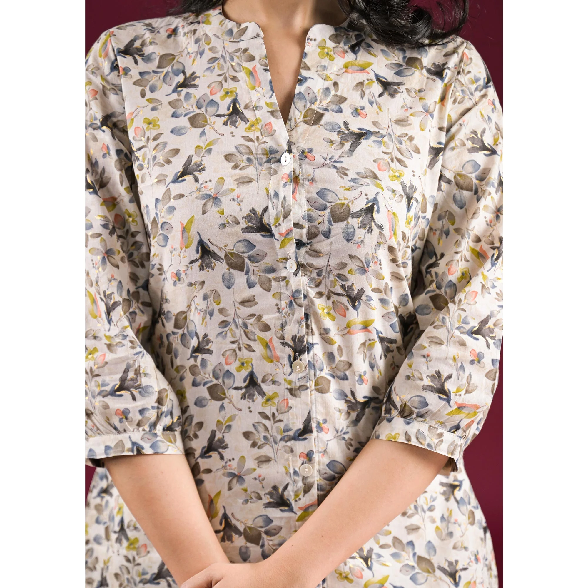 Grey Floral Printed Pure Cotton Top - Image 7