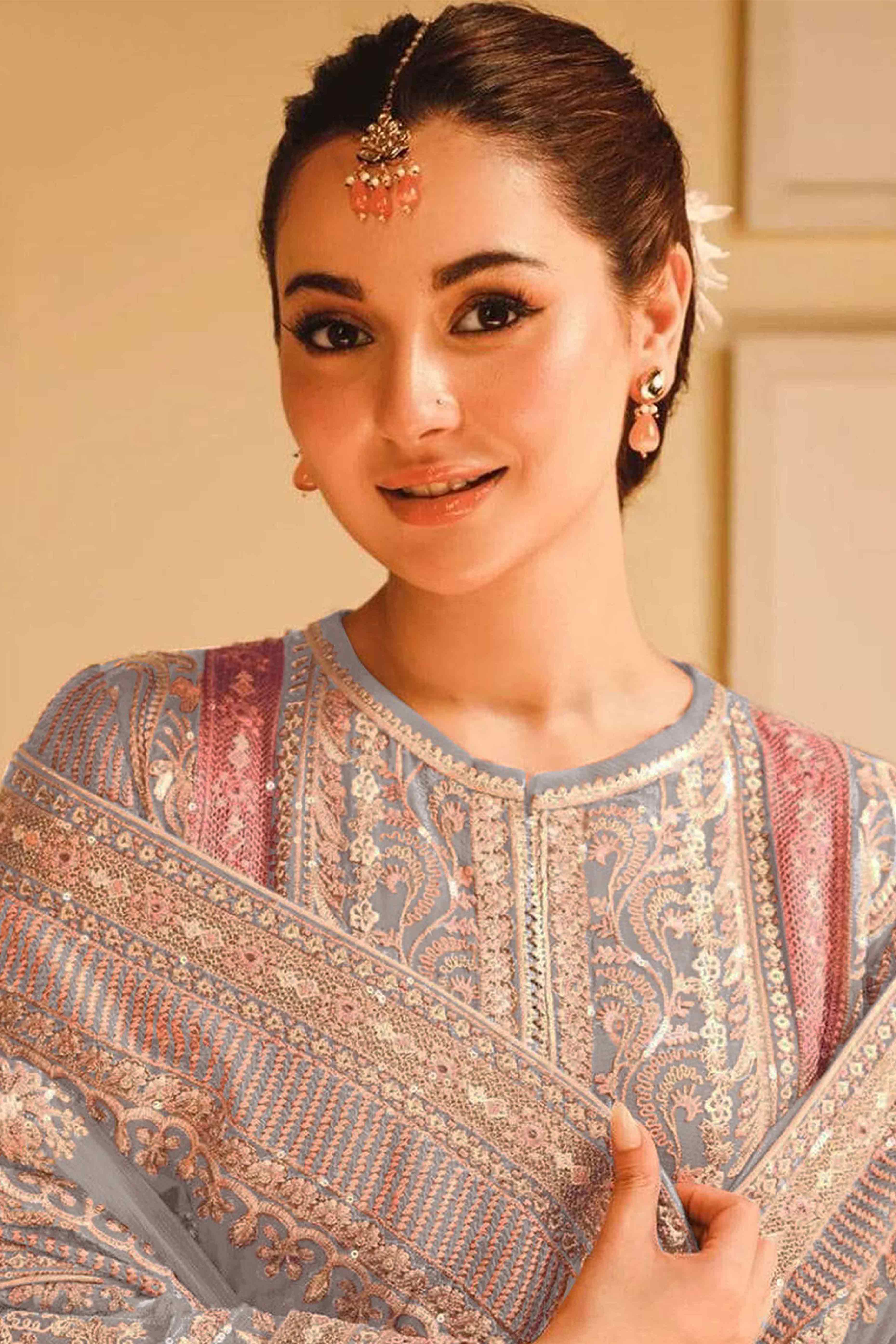 Grey Floral Sequins Embroidery Georgette Semi Stitched Pakistani Suit - Image 3