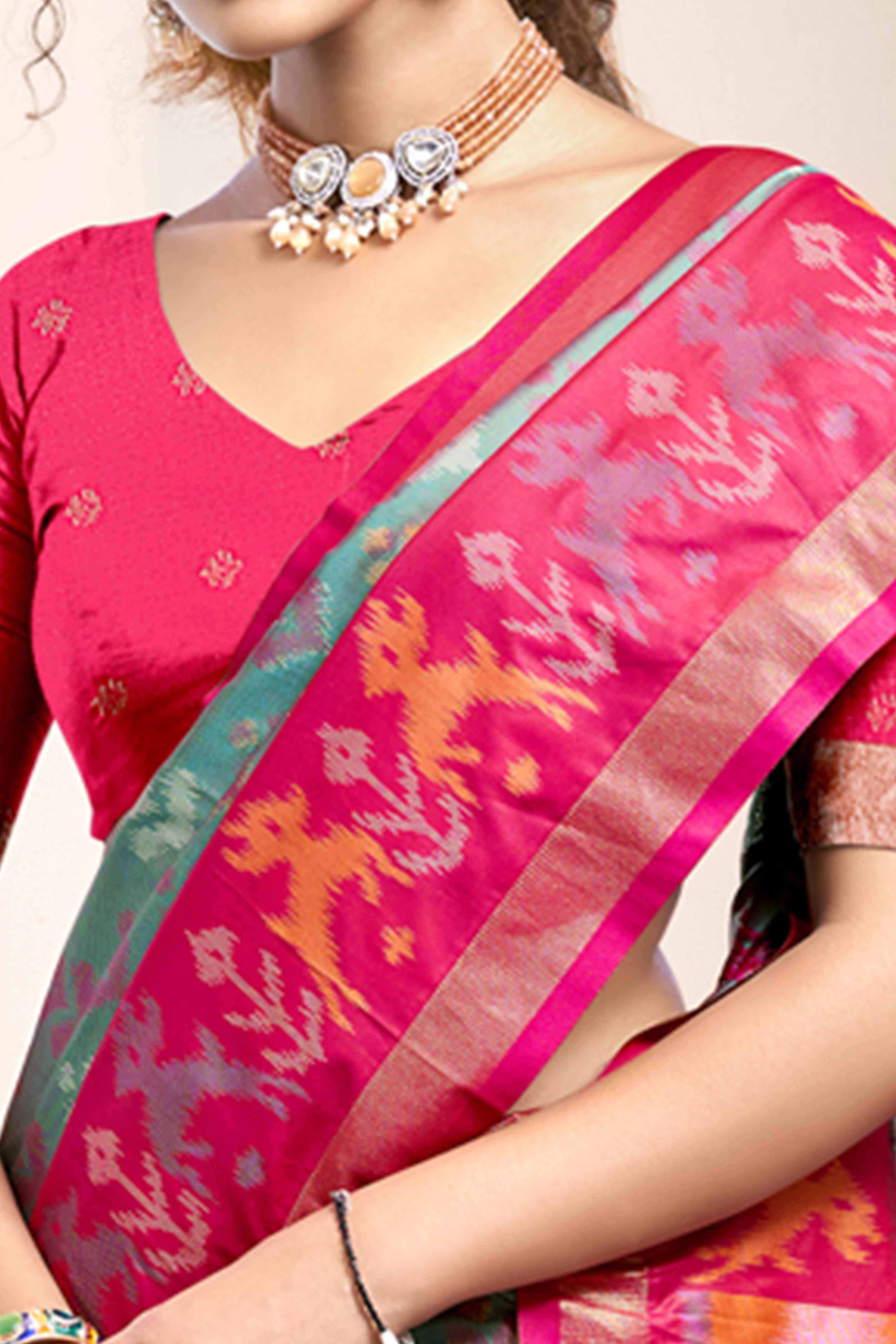 Grey Ikat Woven Silk Saree for Festive Celebrations - Image 2