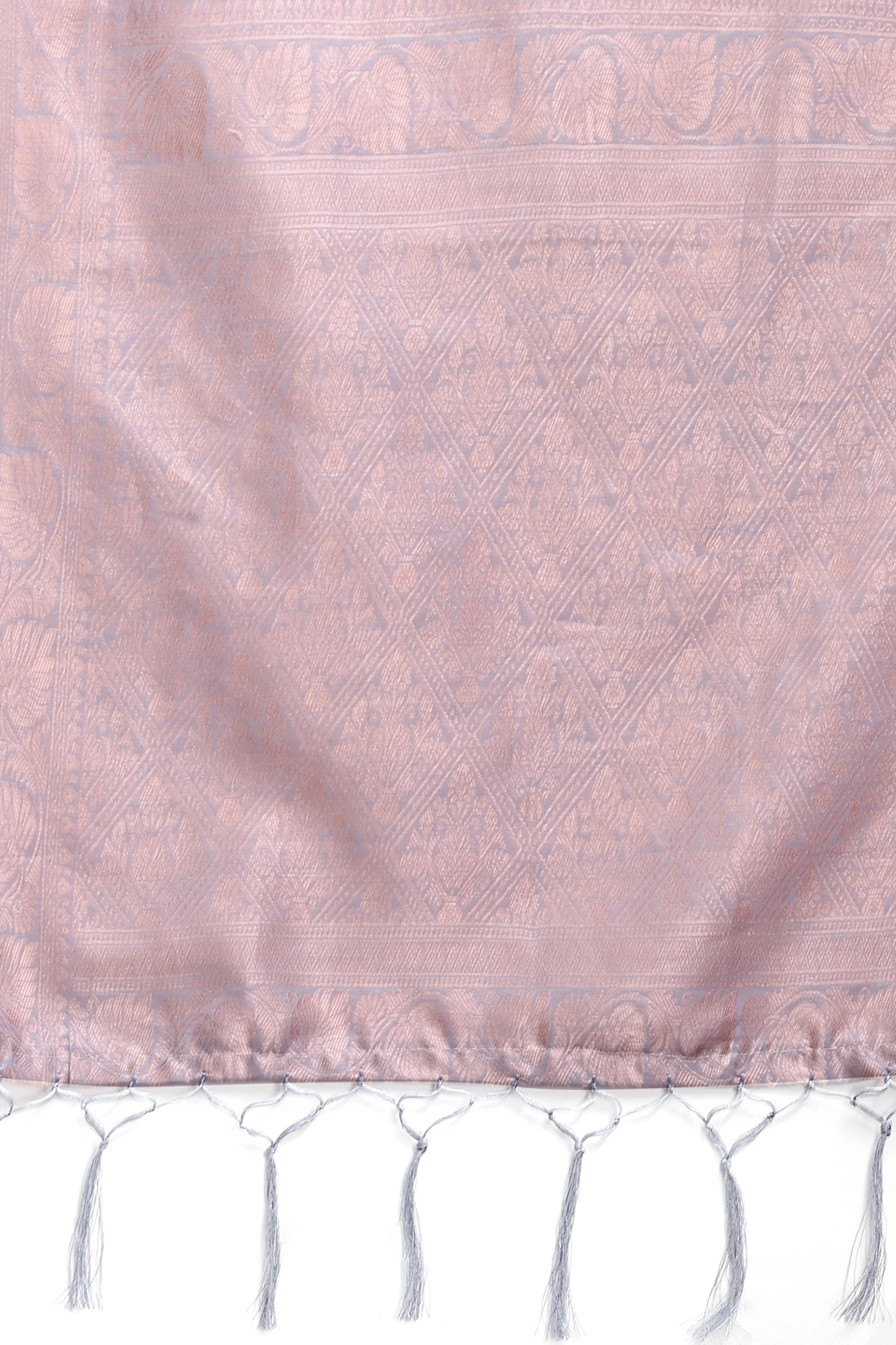 Grey Linen Cotton Saree with Lustrous Zari Borders and Elegant Tassel Accents - Image 6