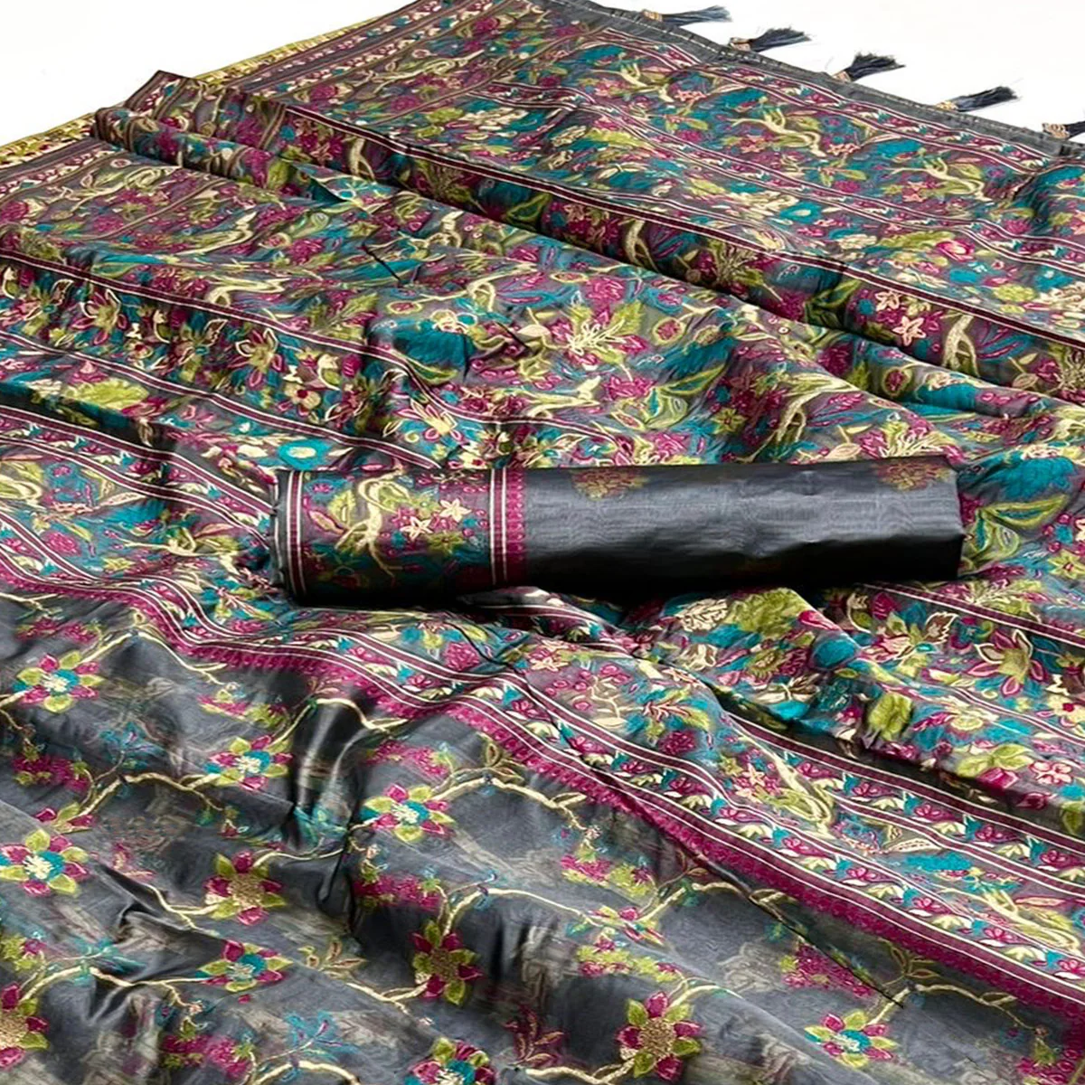 Grey Parsi Woven Organza Saree - Image 2