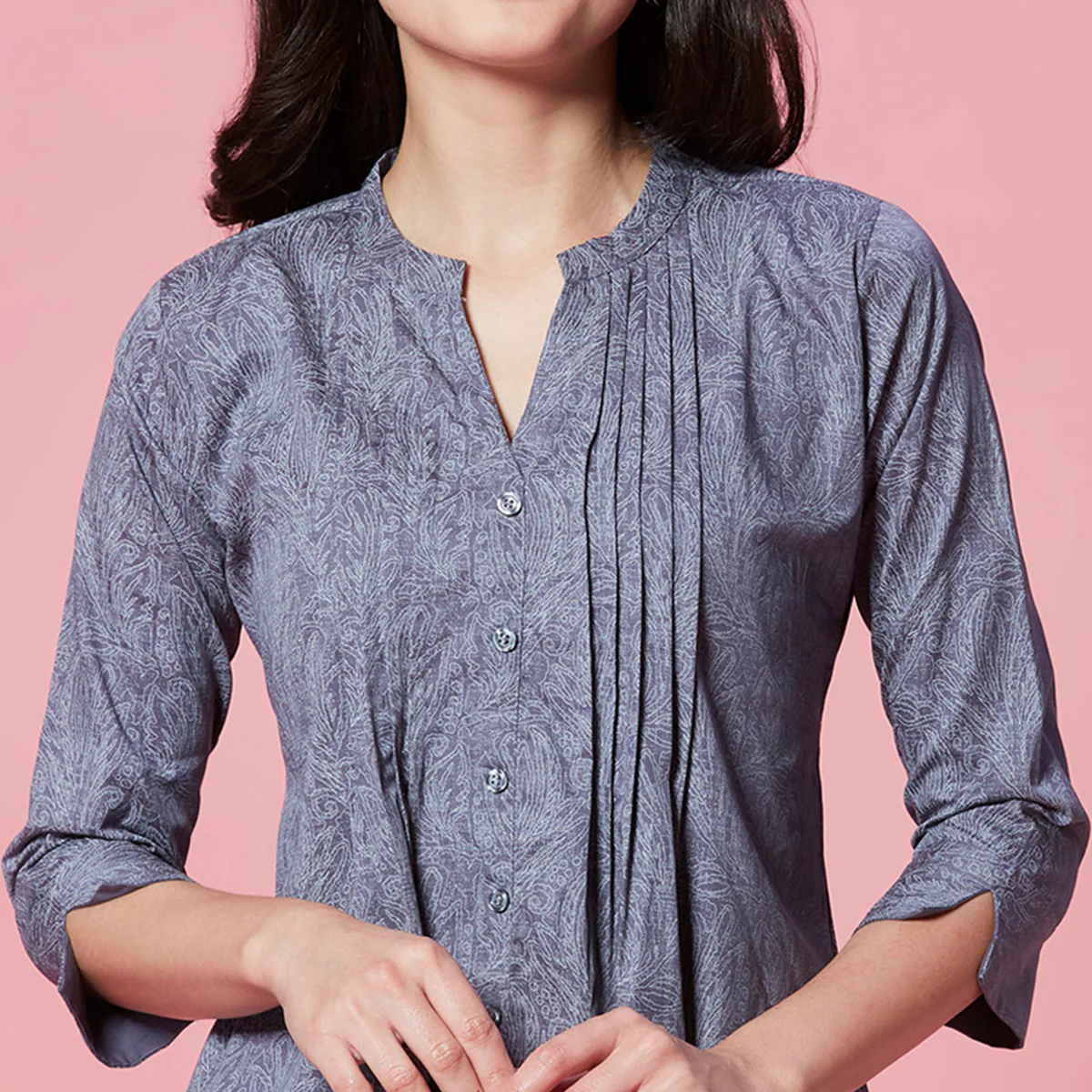 Grey Printed Pure Cotton A-Line Top - Image 2