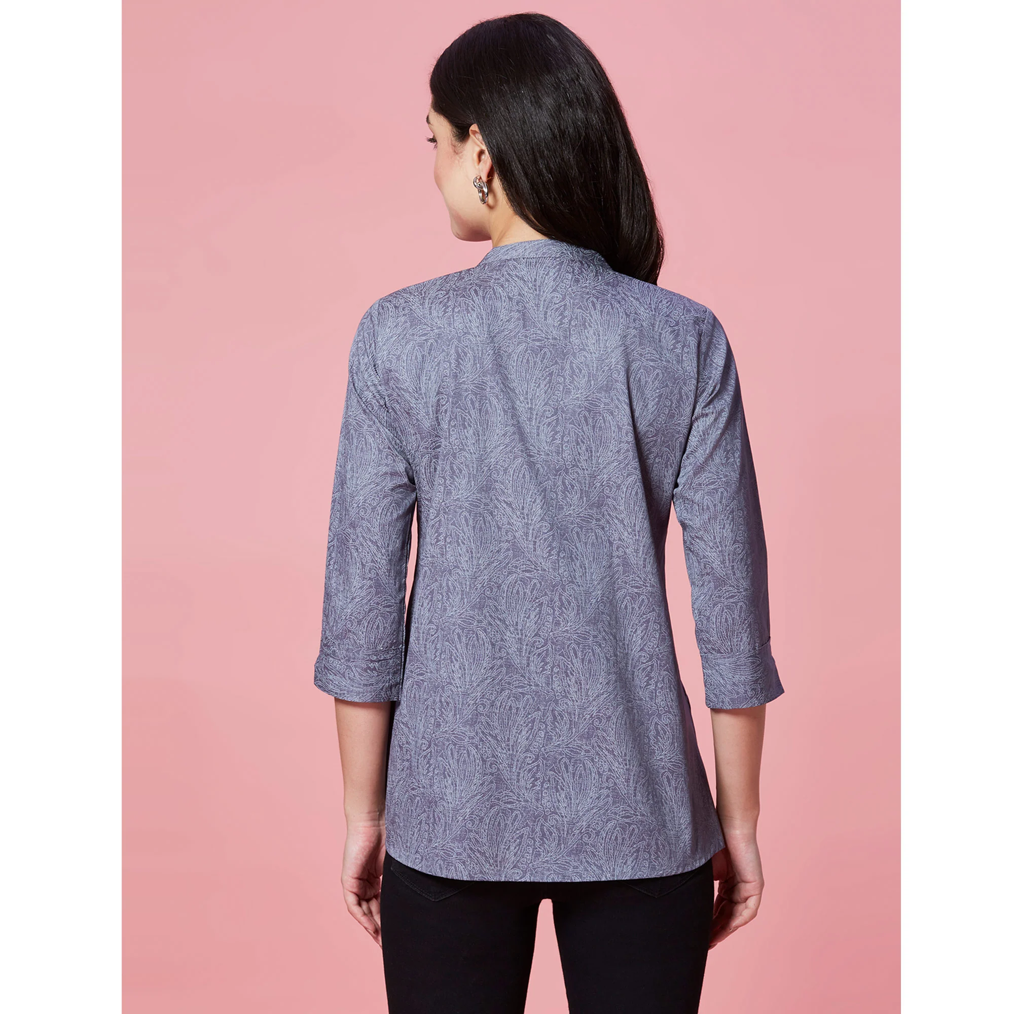 Grey Printed Pure Cotton A-Line Top - Image 6
