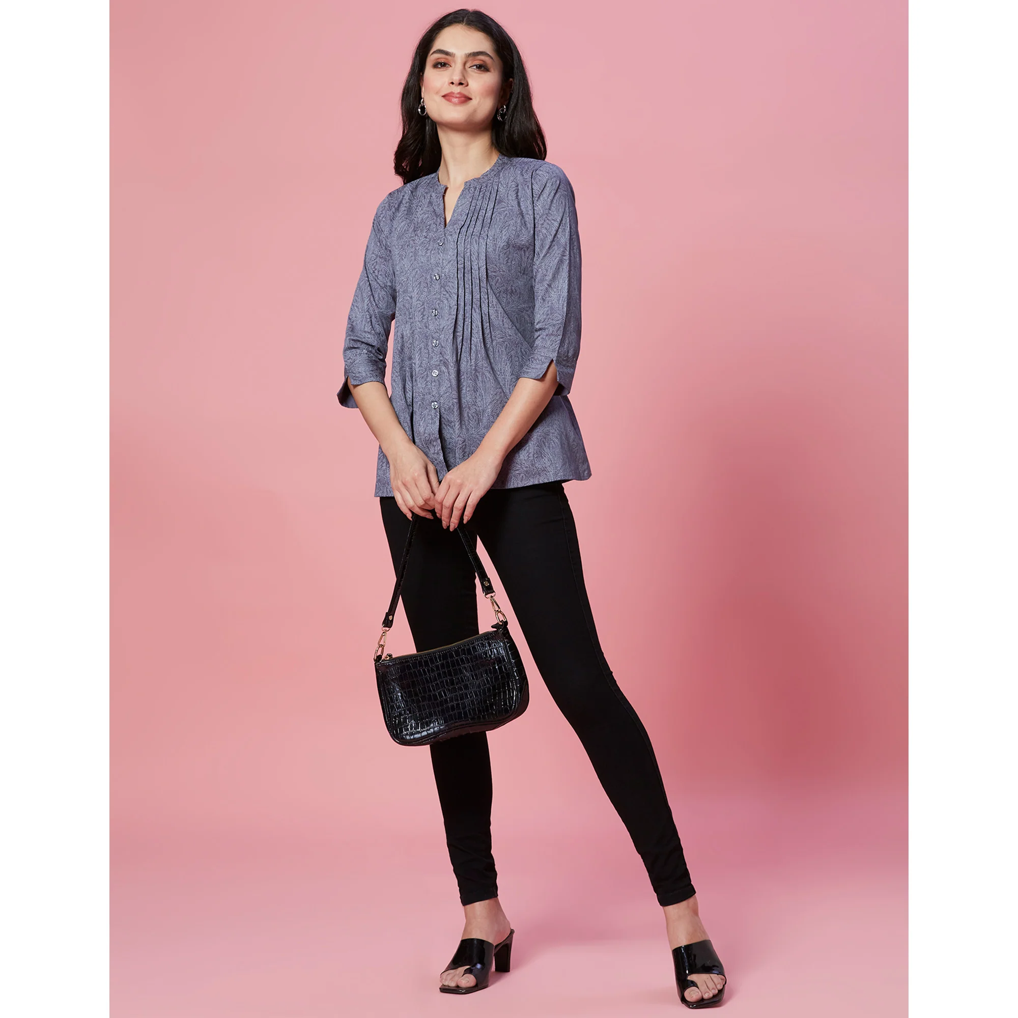 Grey Printed Pure Cotton A-Line Top - Image 7