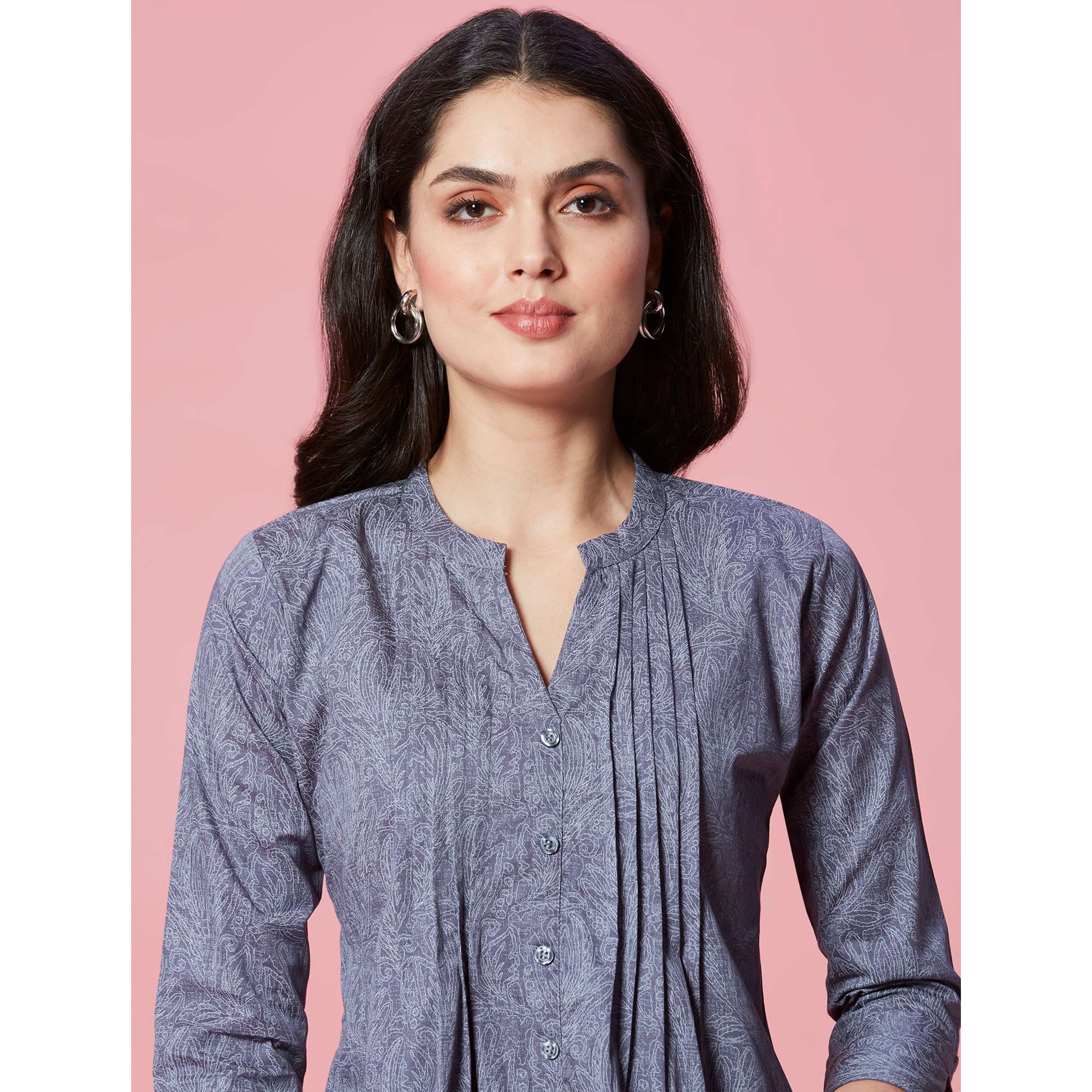 Grey Printed Pure Cotton A-Line Top - Image 8