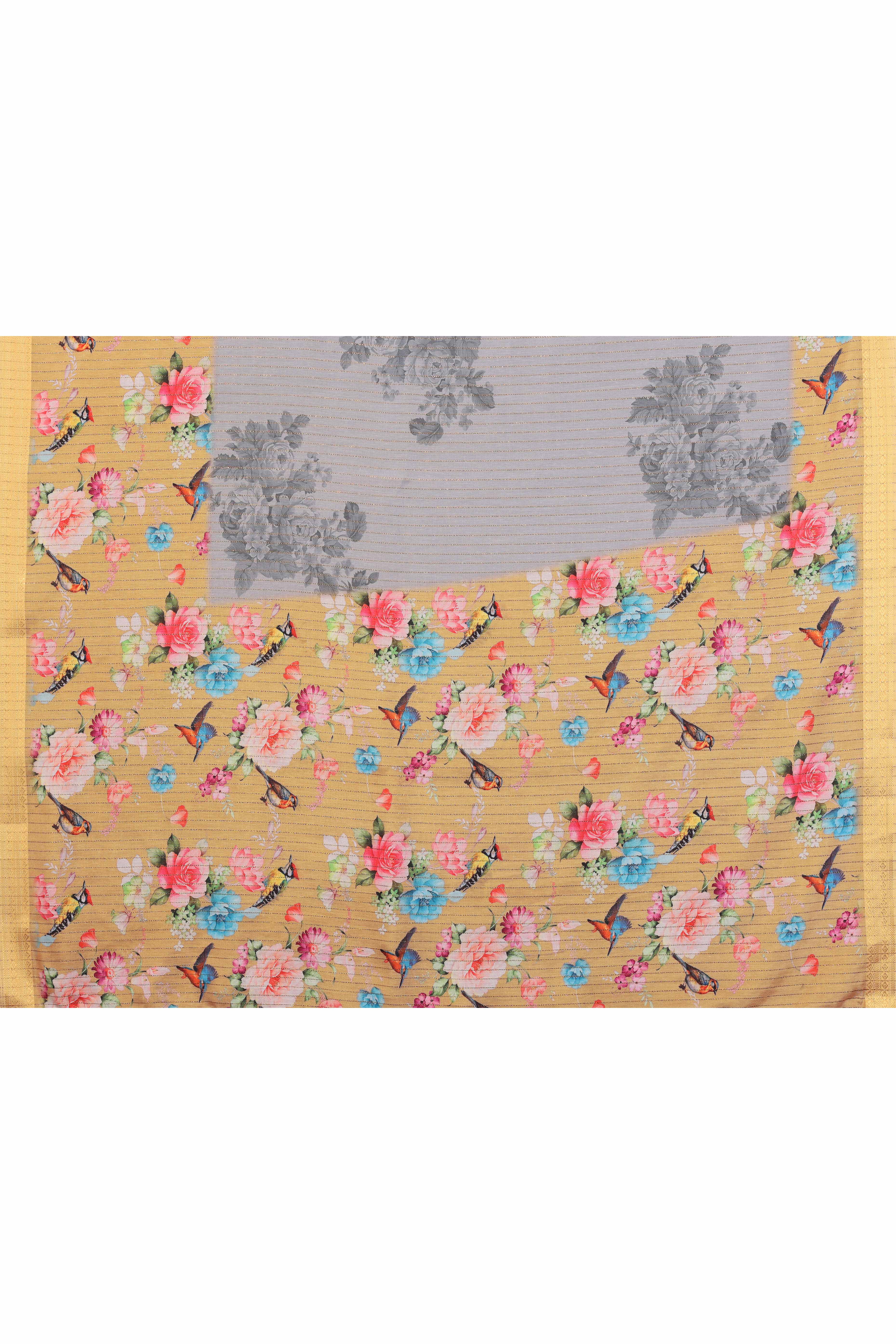 Grey Zari Woven Saree with Floral Motifs in Cotton Blend Fabric - Image 8