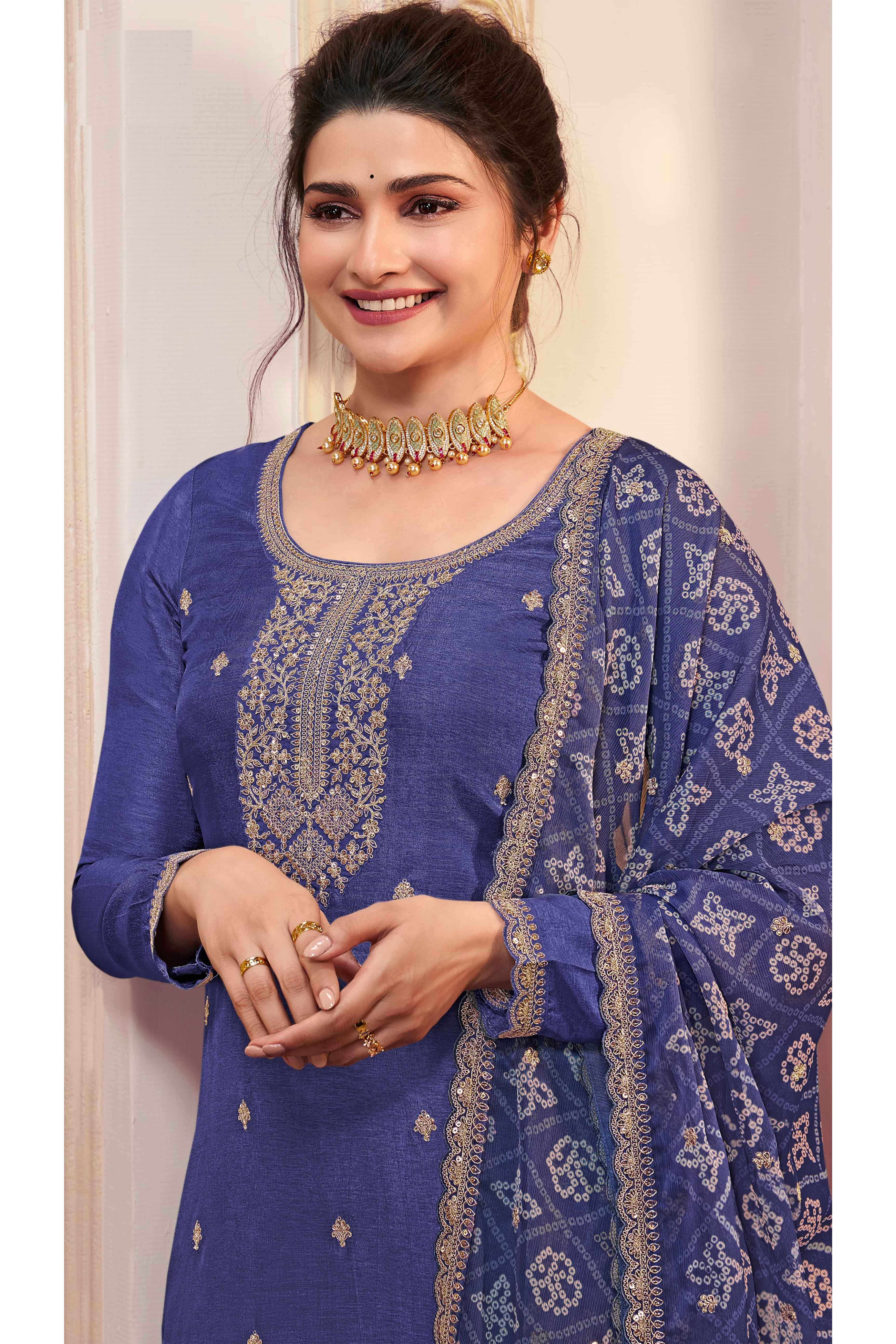 Lavender Embroidered Georgette Semi-Stitched Pakistani Suit - Image 3