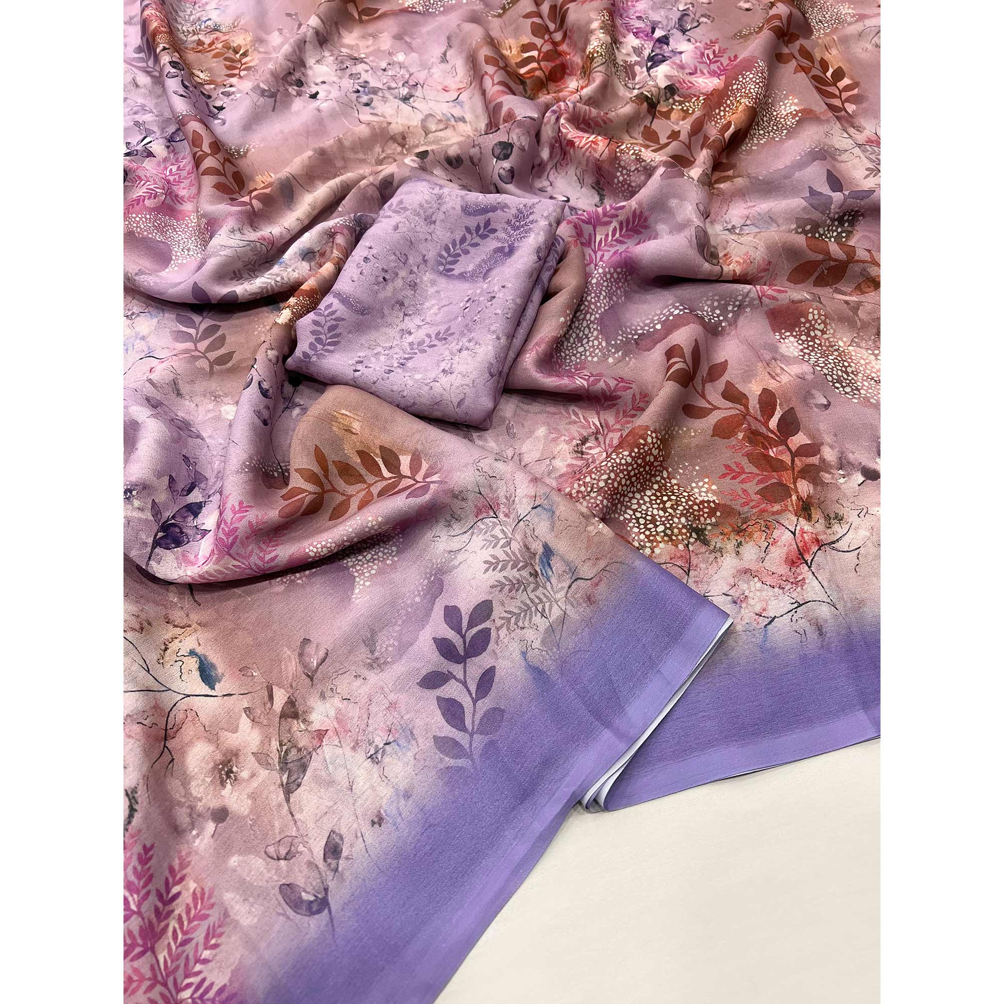 Lavender Floral Digital Printed Georgette Saree - Image 3