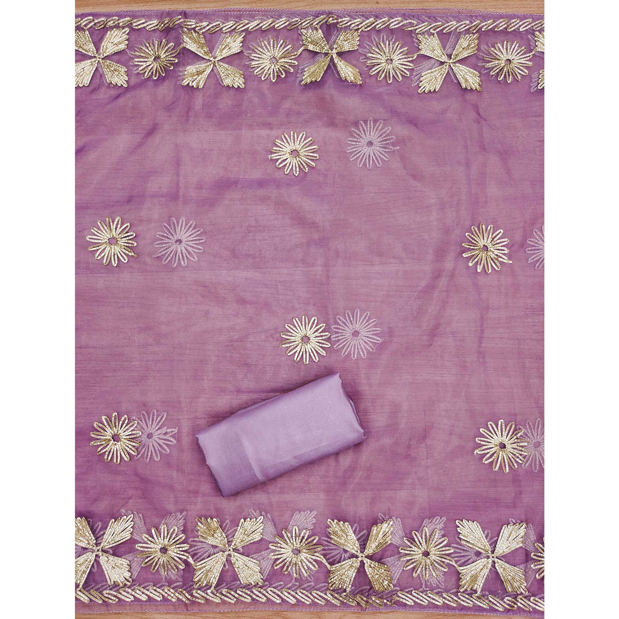Lavender Floral Embroidered Soft Organza Dress Material - Image 5