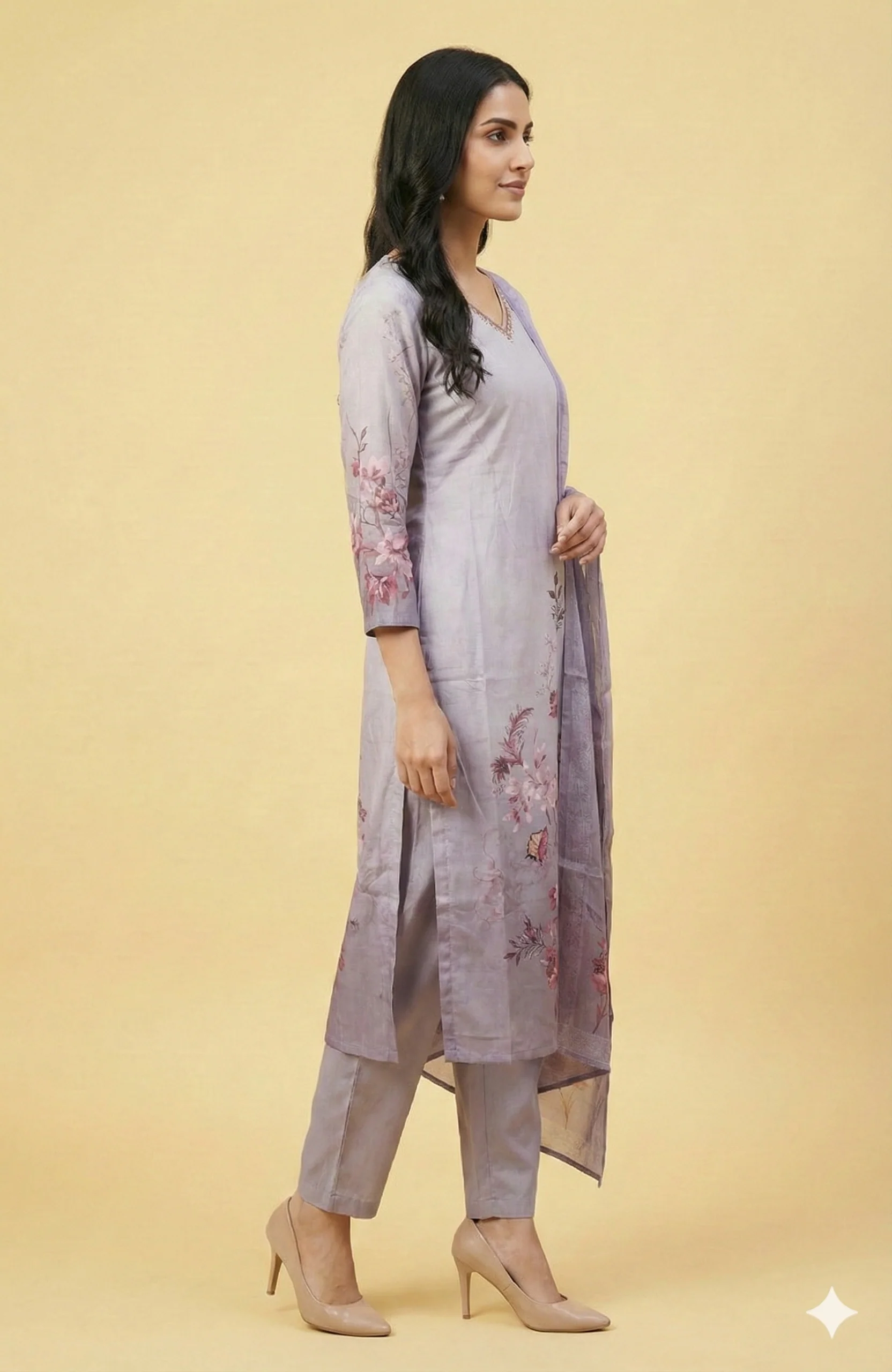 Lavender Floral Printed Muslin Straight-Cut Salwar Suit Perfect for Festive Occasions - Image 4